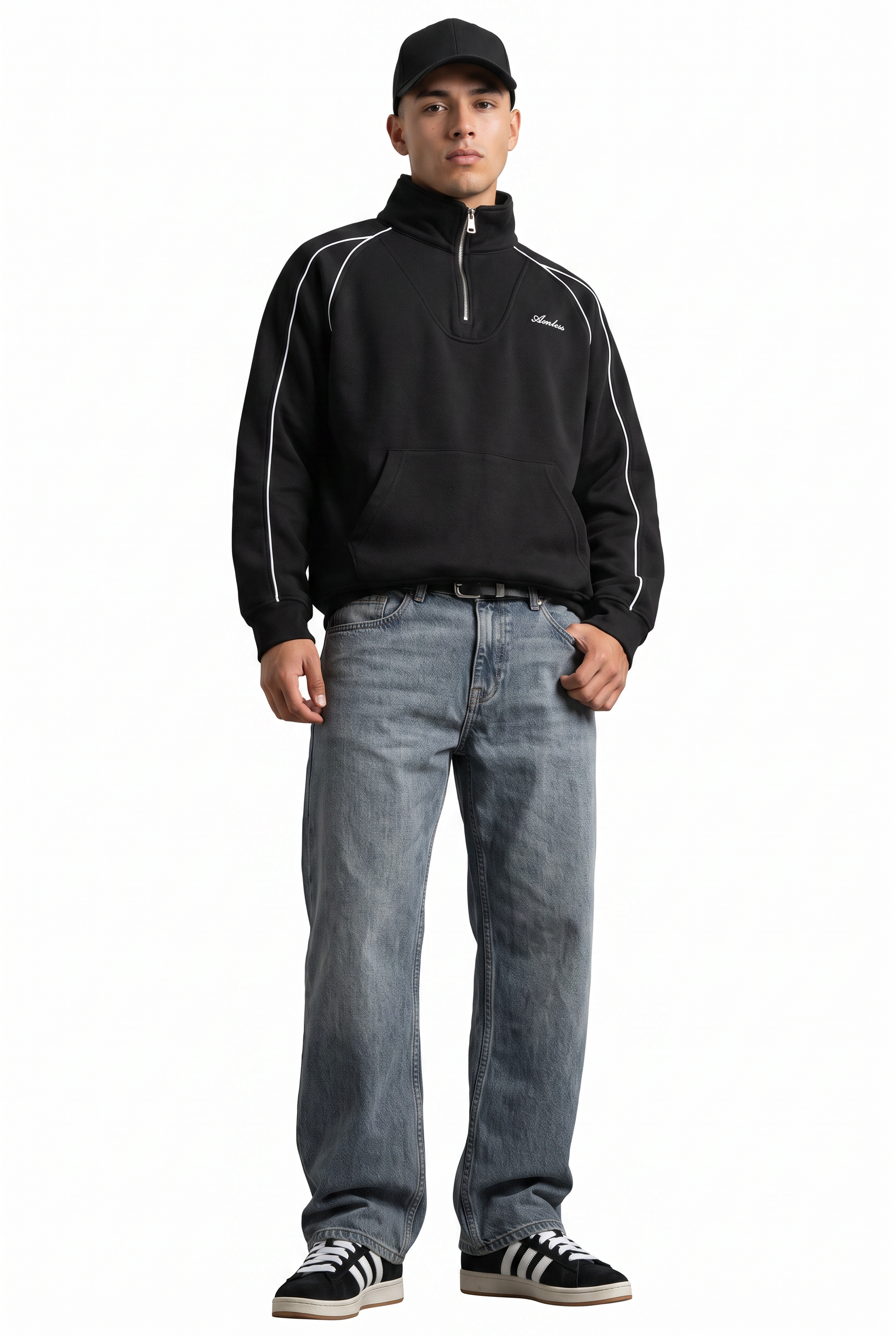Black Ribbed Oversized Sweatshirt