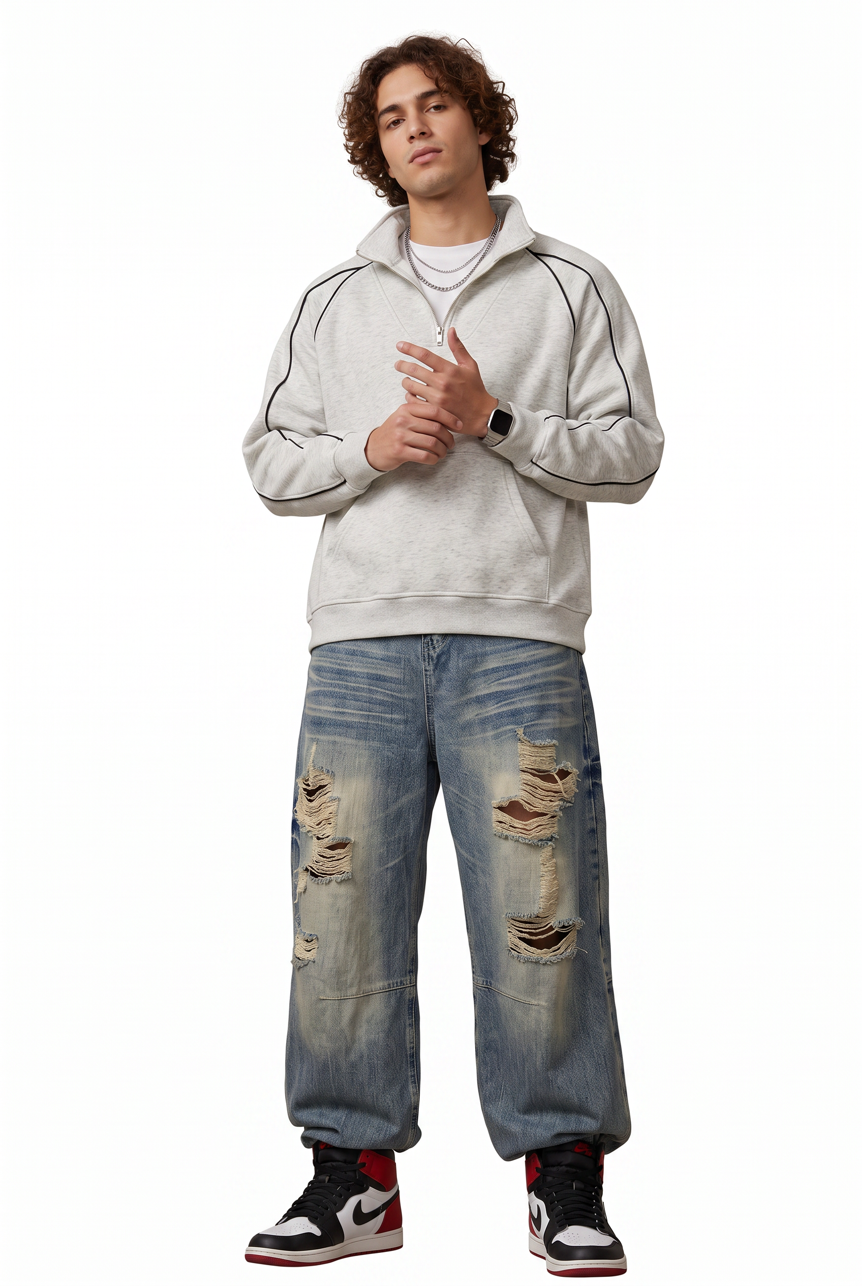 Grey Ribbed Crew Neck Sweatshirt