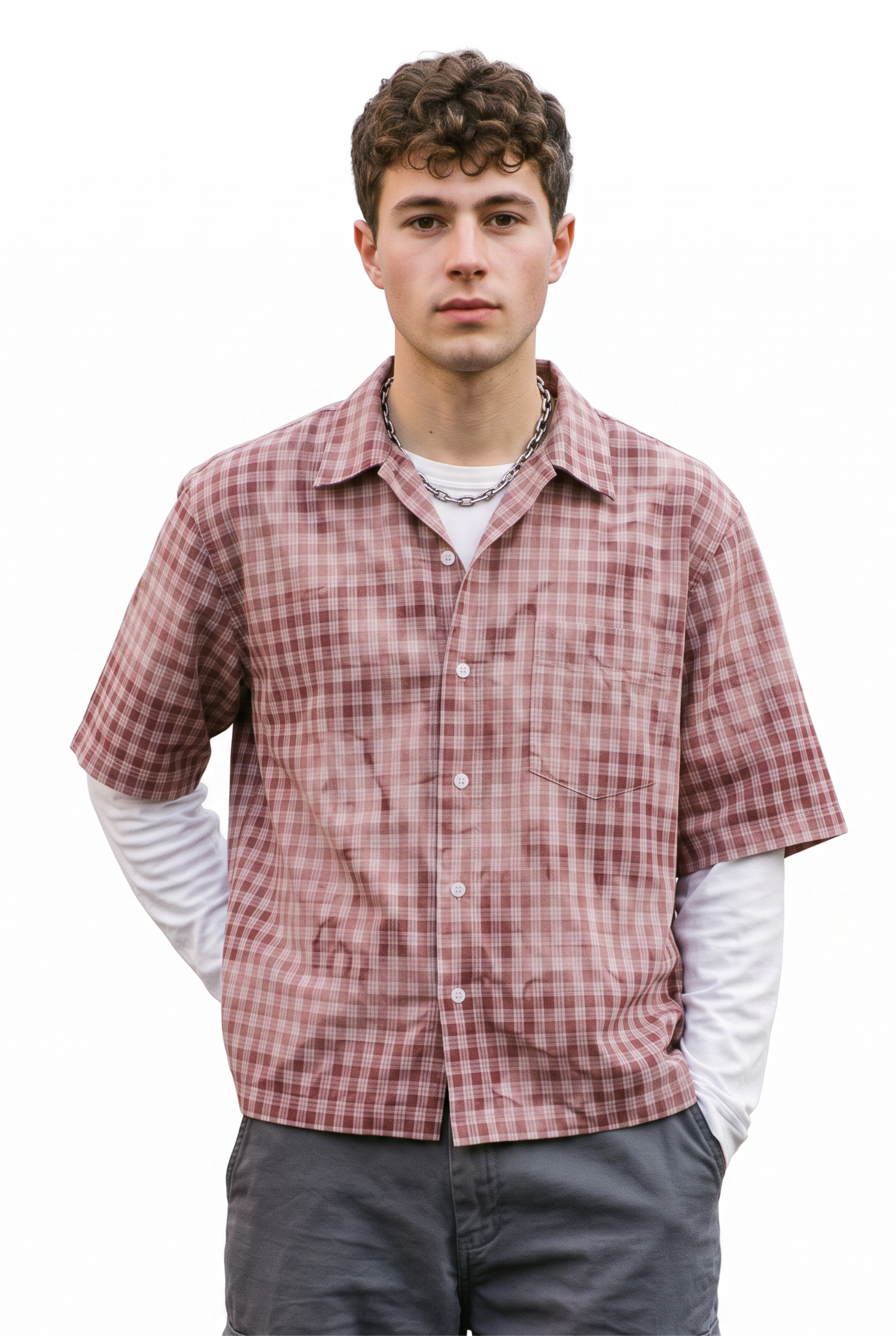Maroon Chest Pocket Casual Shirt