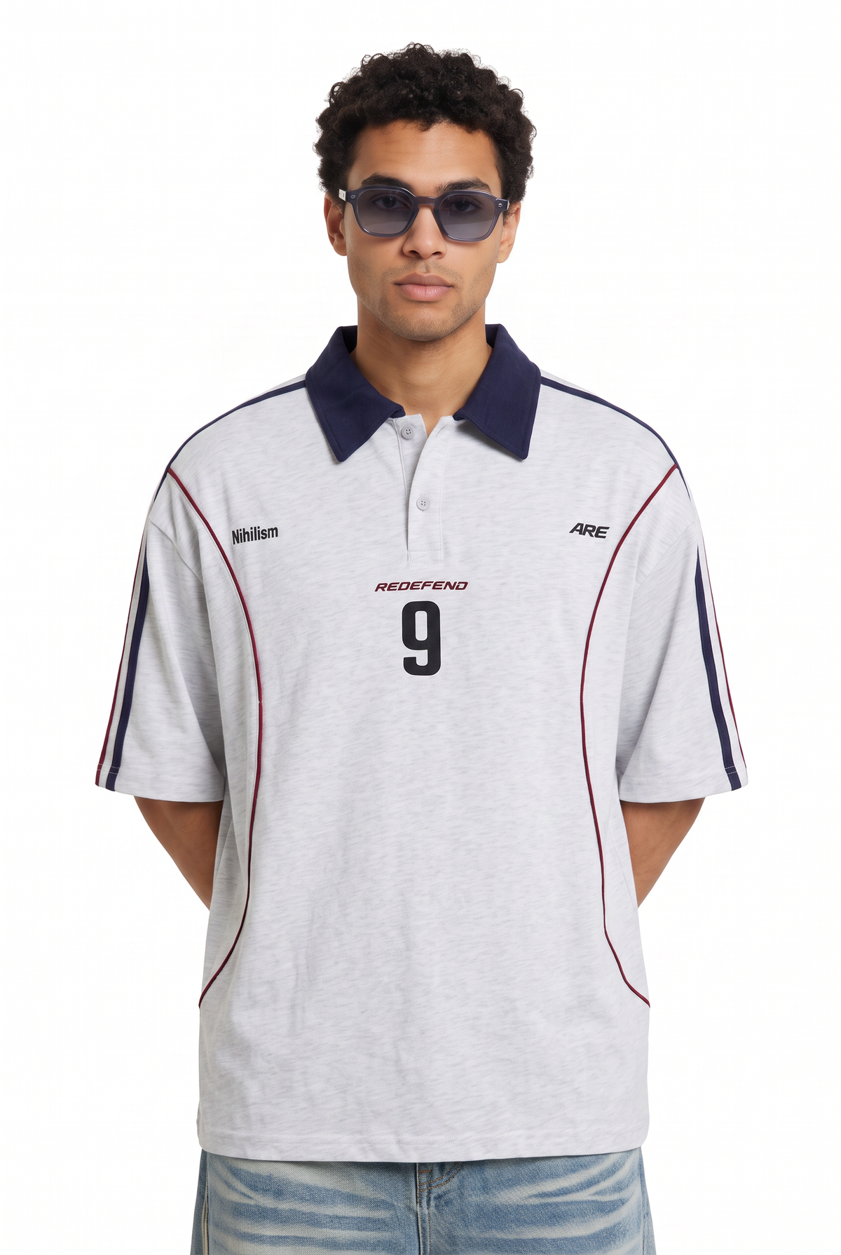 Oversized Gray Striped Polo T-Shirt