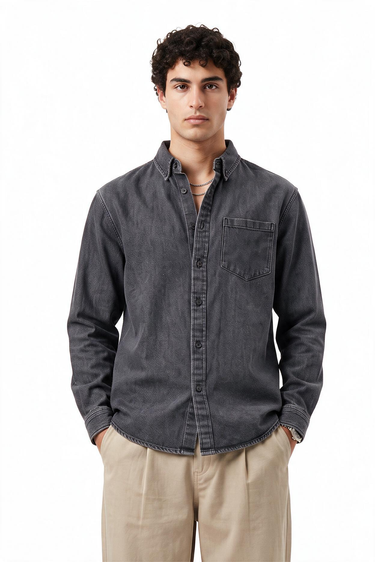 Black Chest Pocket Casual Shirt