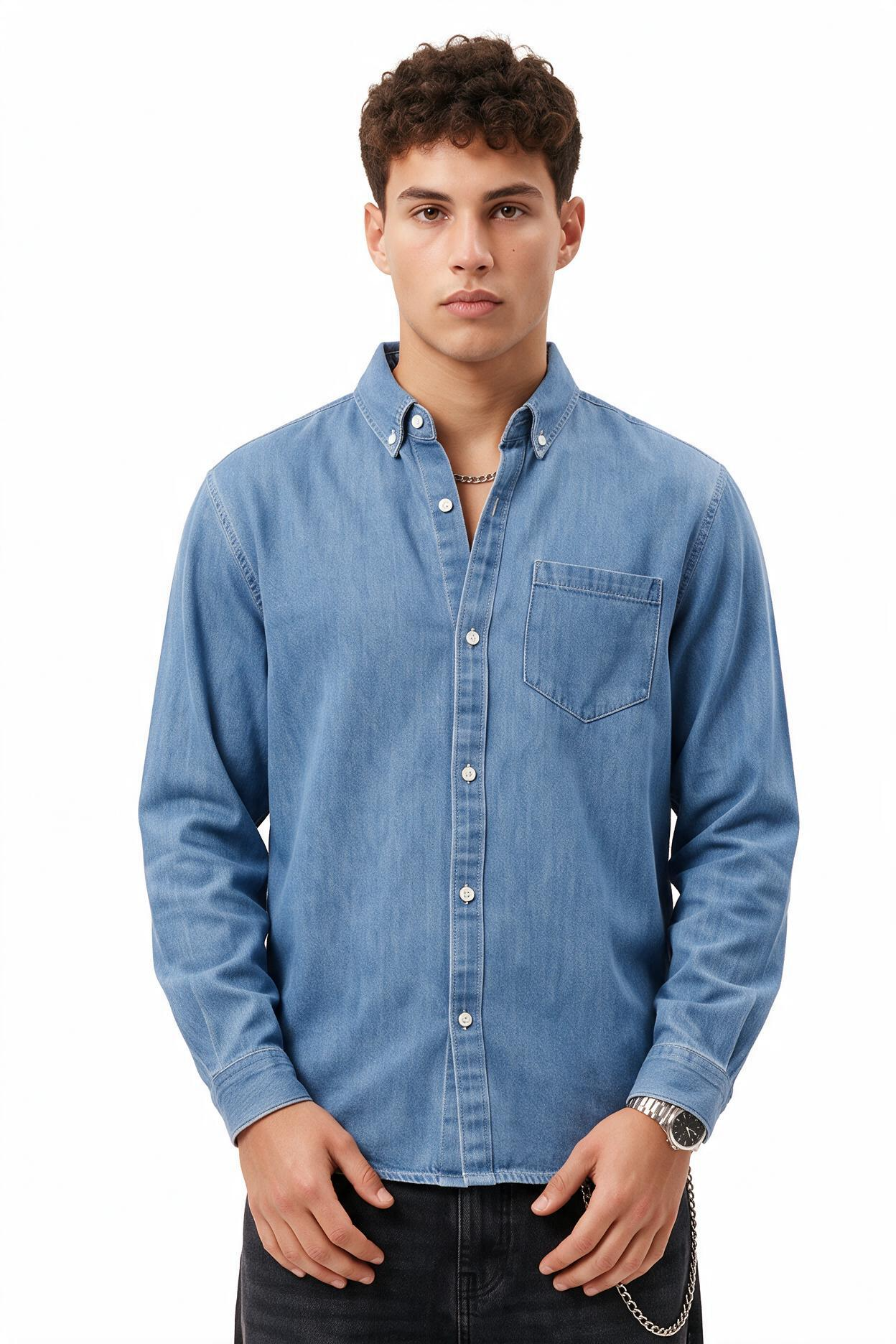 Sky Blue Chest Pocket Casual Shirt