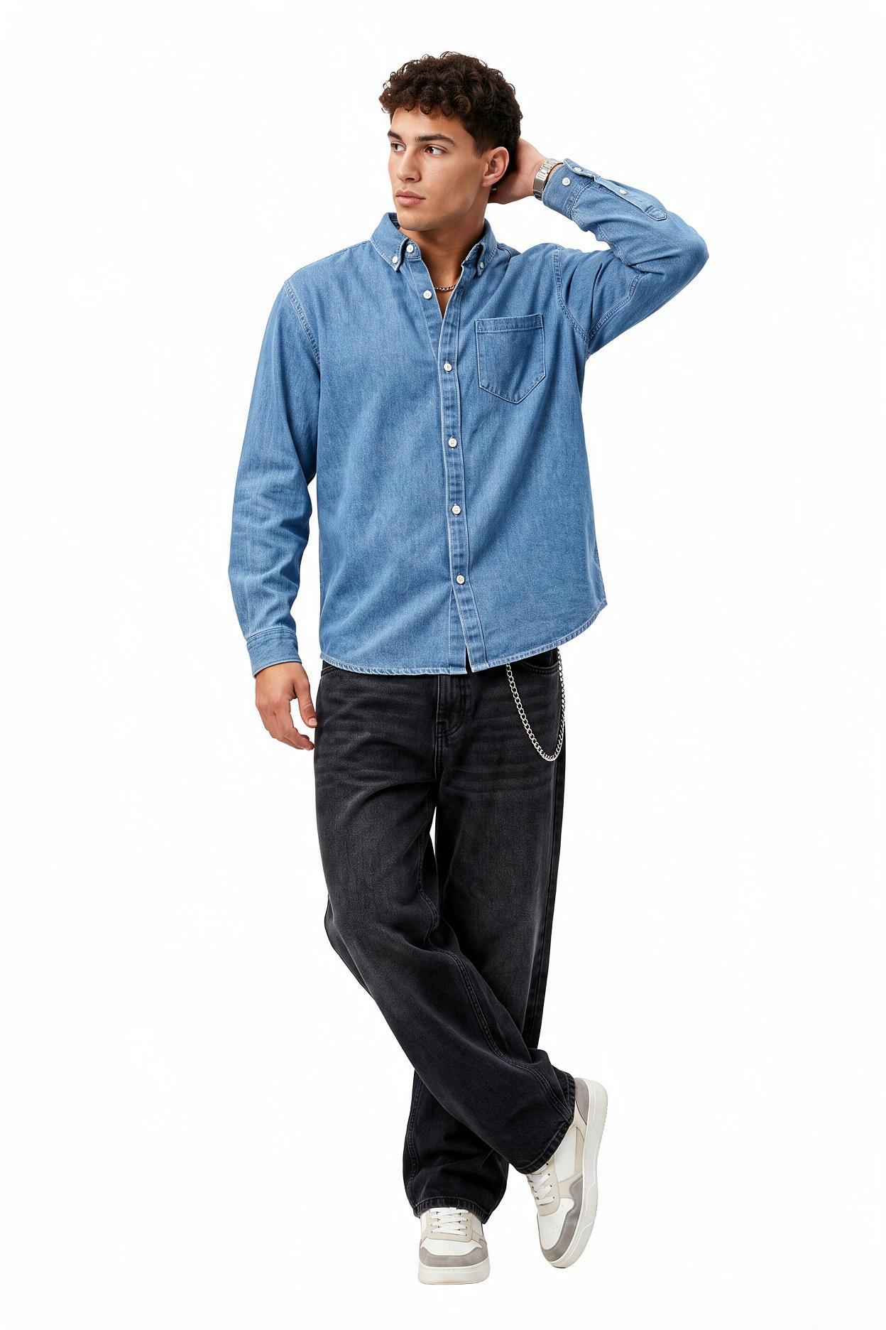 Sky Blue Chest Pocket Casual Shirt