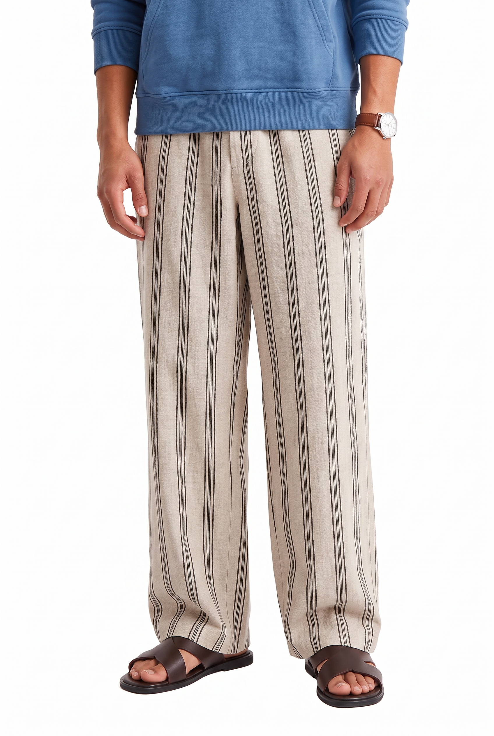 Beige Drawstring Straight Casual Trousers