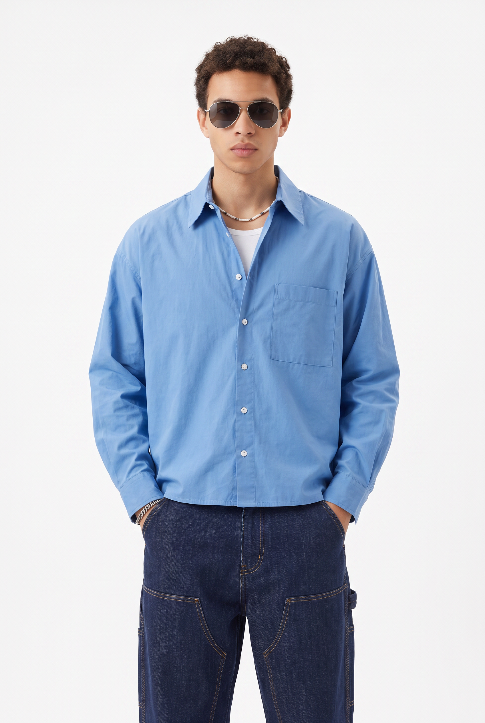 Sky Blue Chest Pocket Casual Shirt