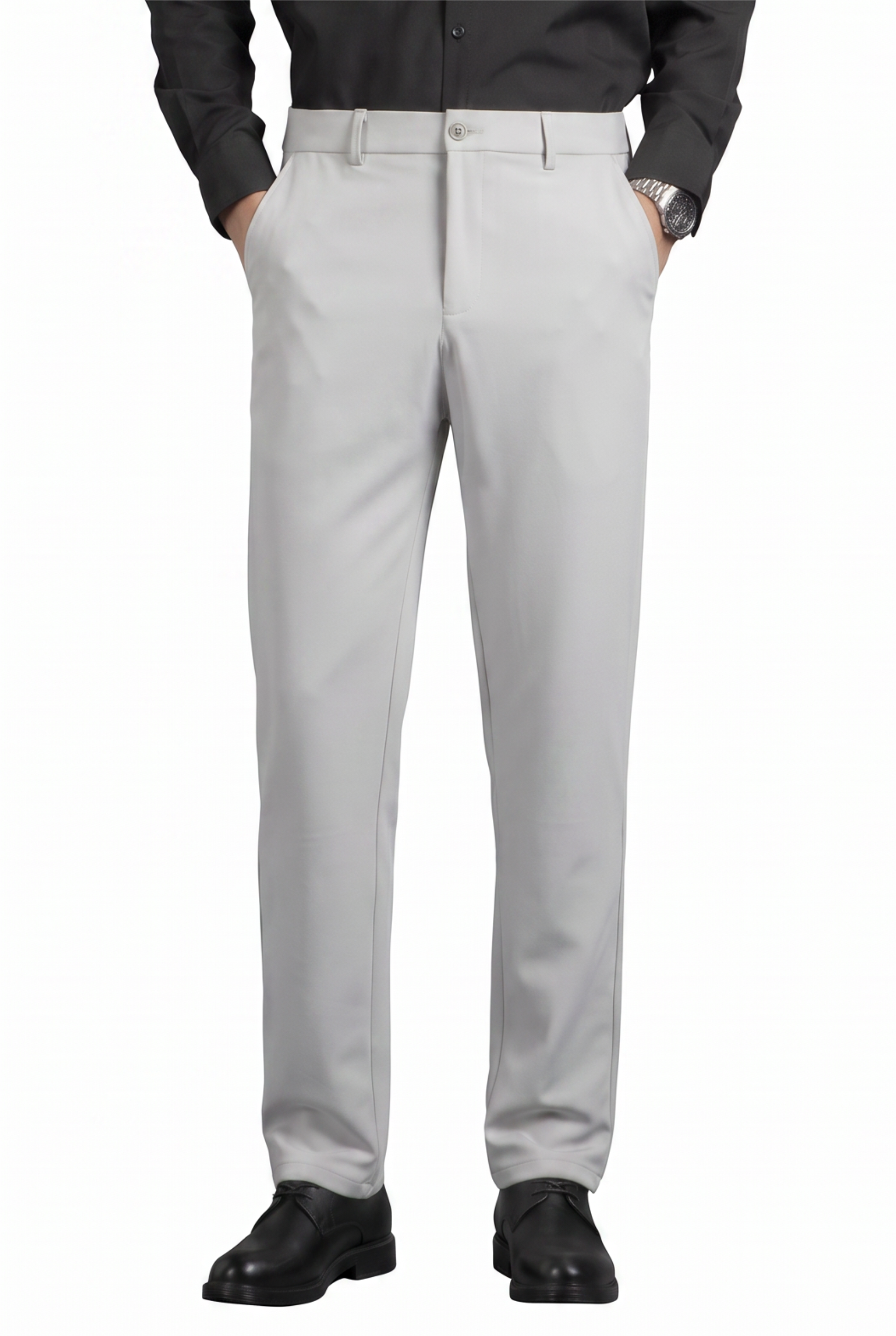 White Flat Front Slim Formal Trousers