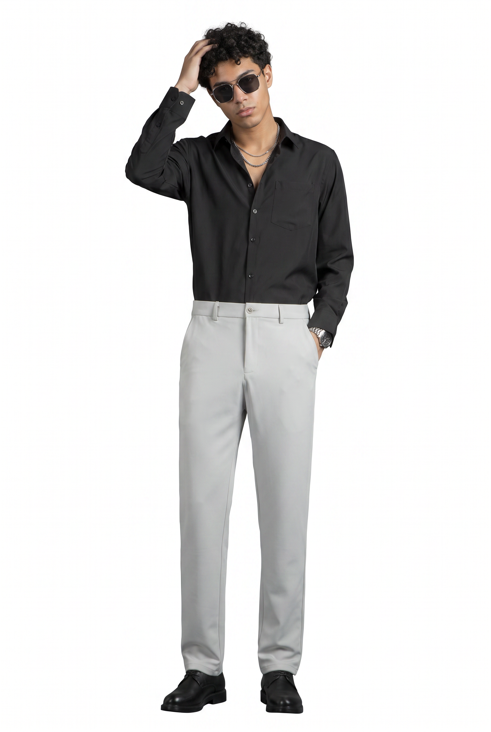 White Flat Front Slim Formal Trousers