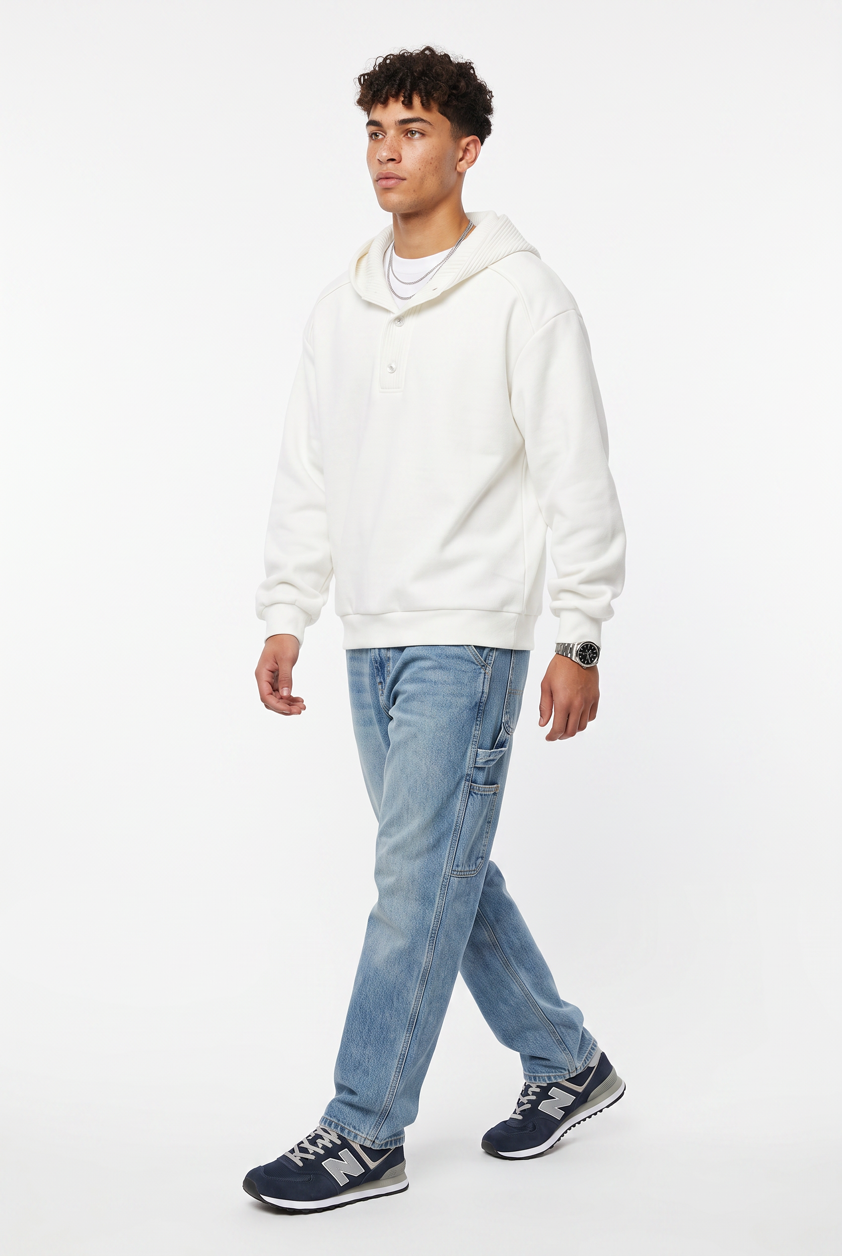 White Ribbed Crew Neck Sweatshirt