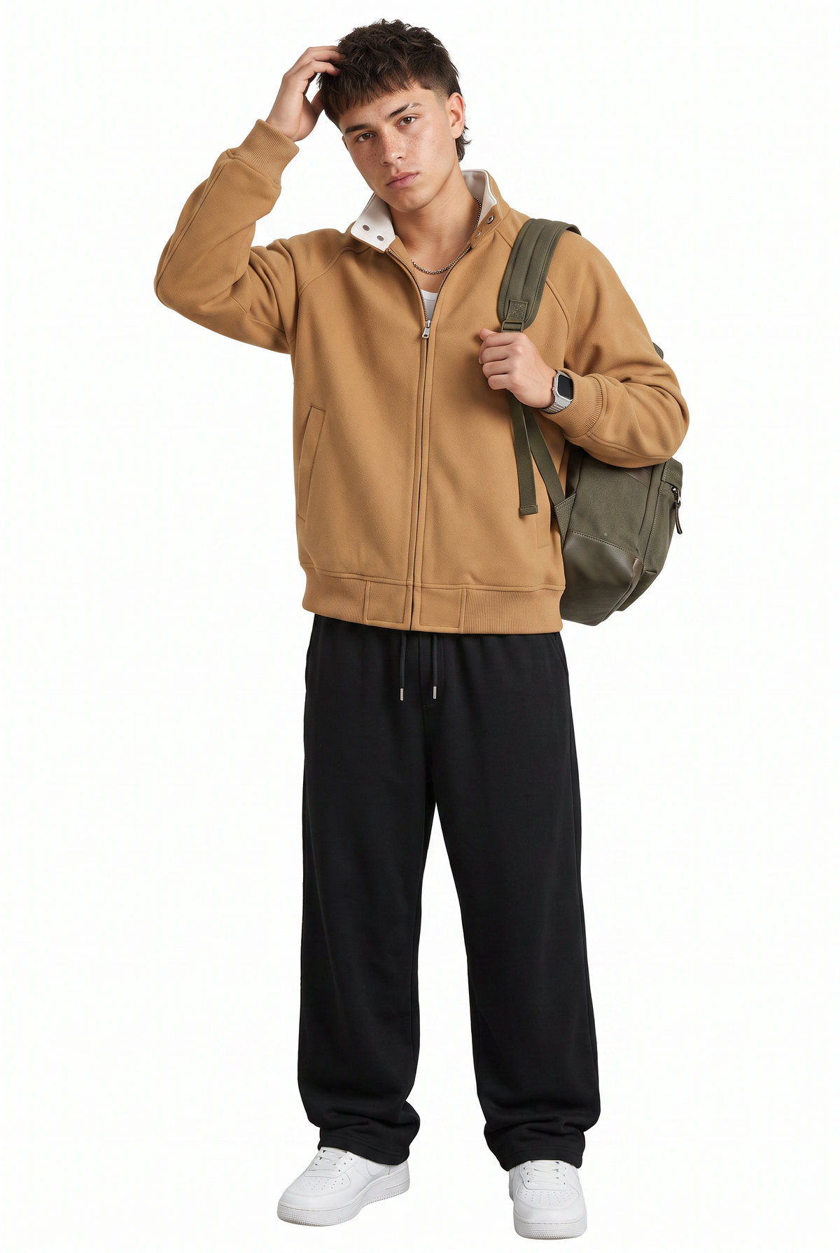 Camel Oversized Zip Bomber Jacket