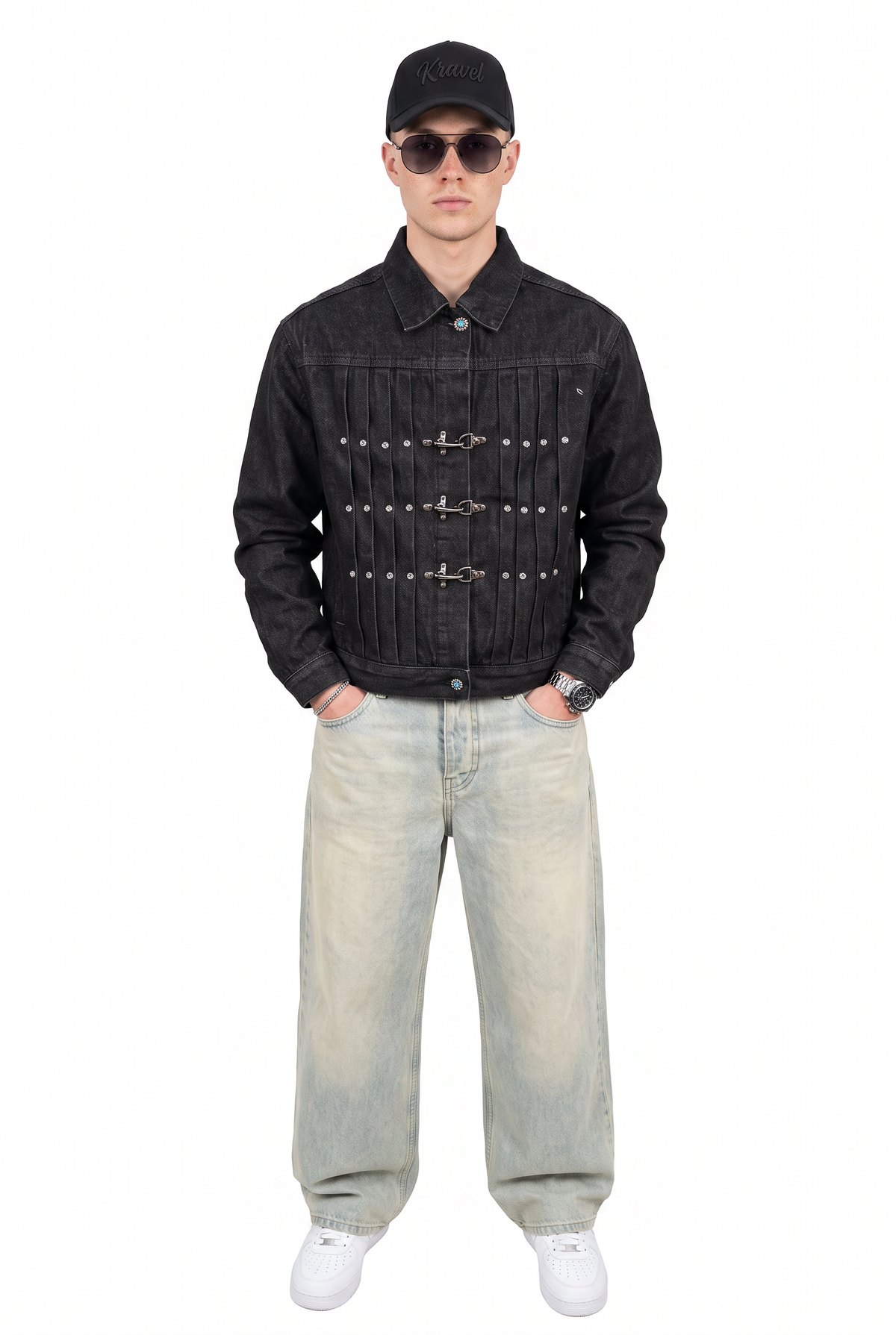 Black Regular Studded Denim Jacket