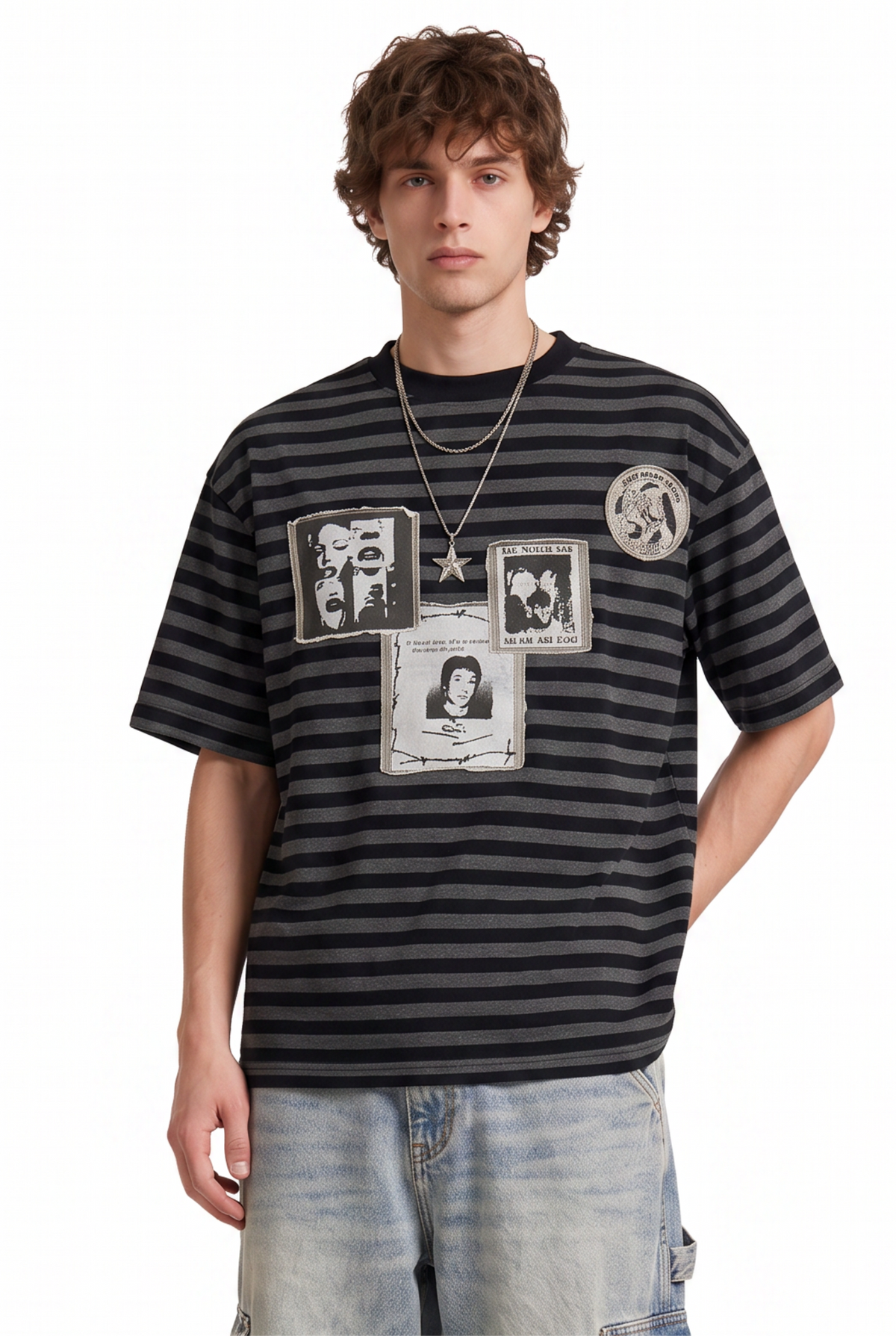 Striped Black Patch T-Shirt