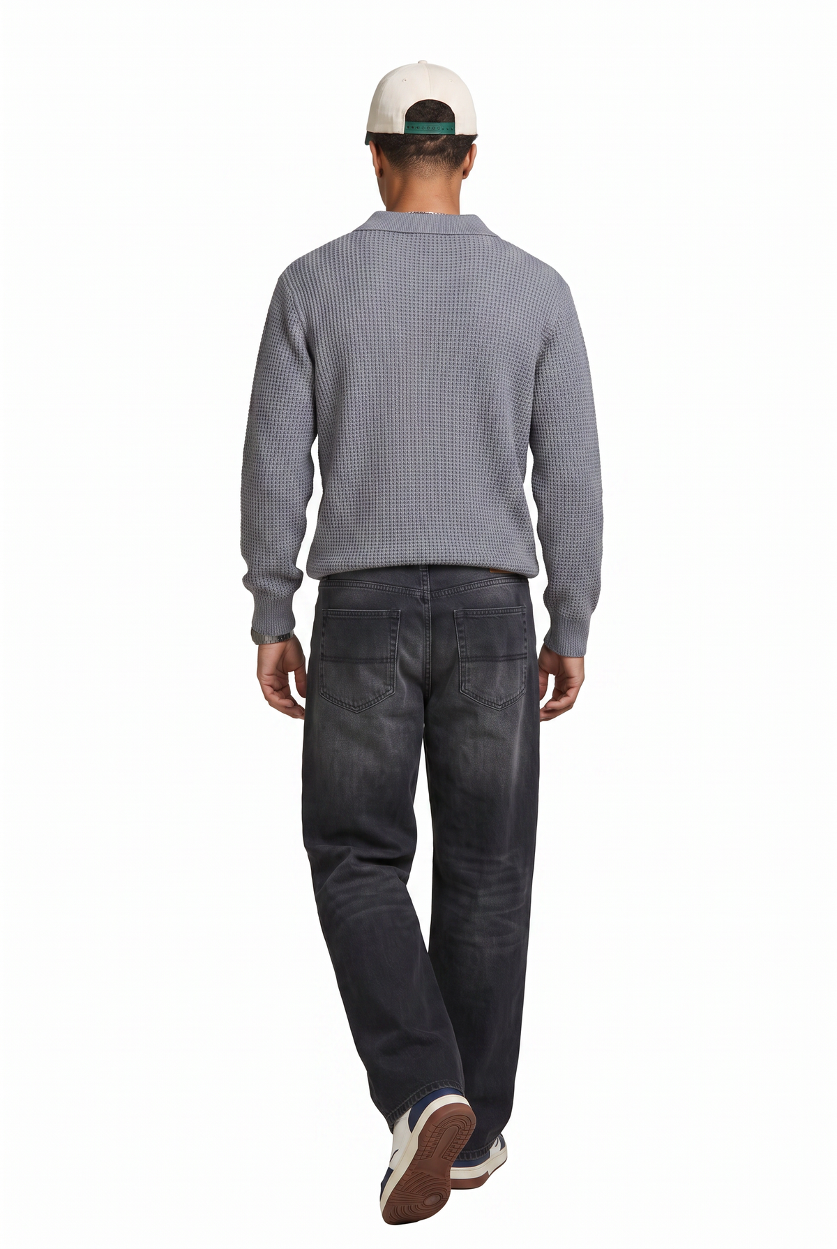 Grey Oversized Waffle Polo Sweater