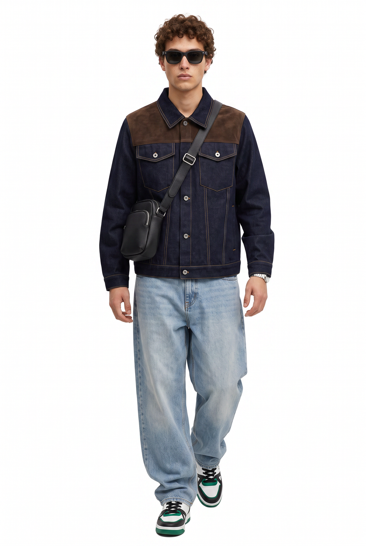 Navy Oversized Suede Panel Jacket