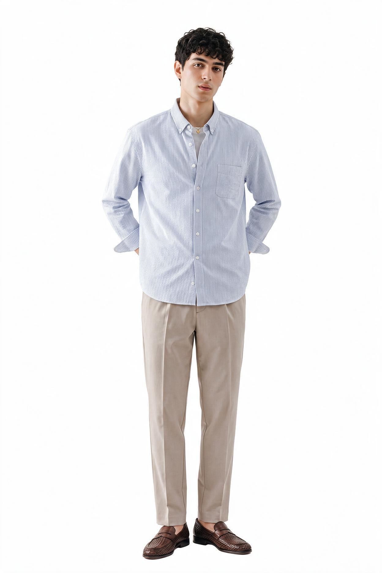 Sky Blue Button-Down Slim Formal Shirt