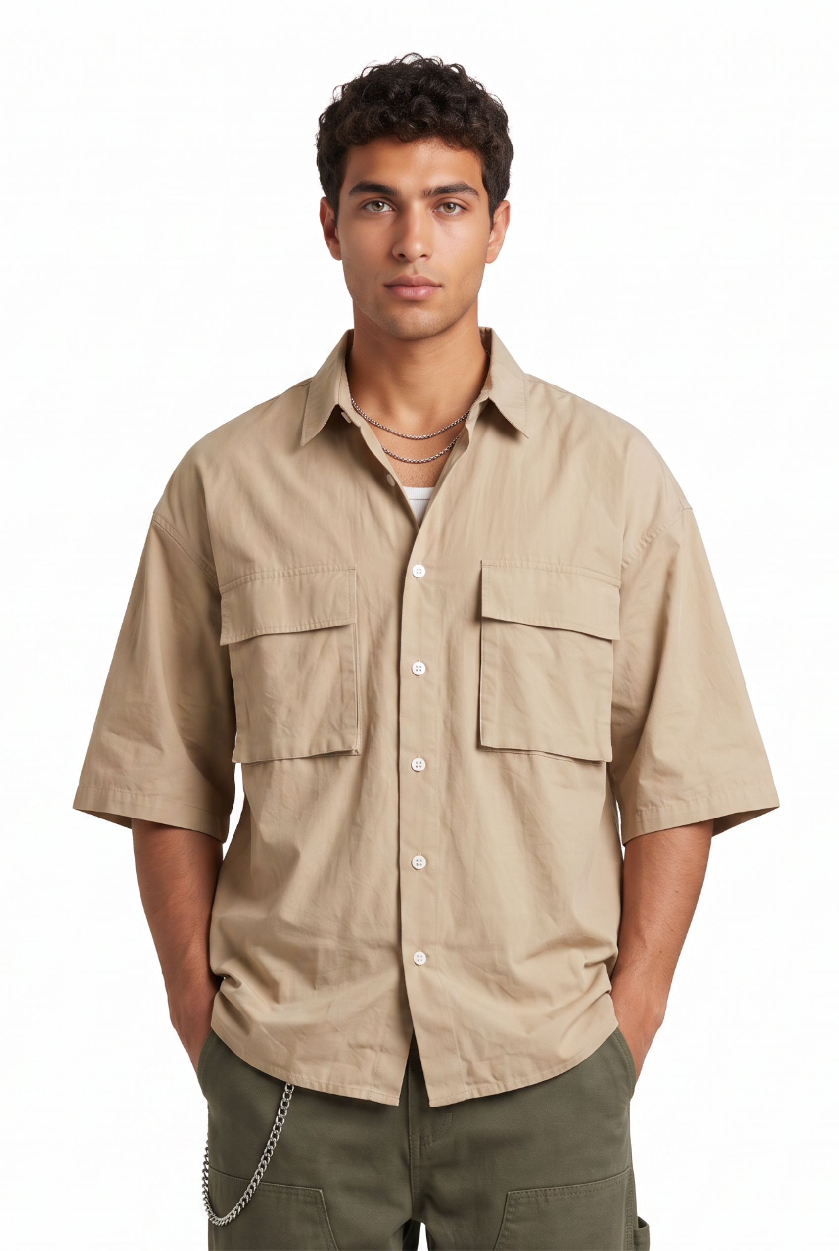 Beige Chest Pocket Casual Shirt