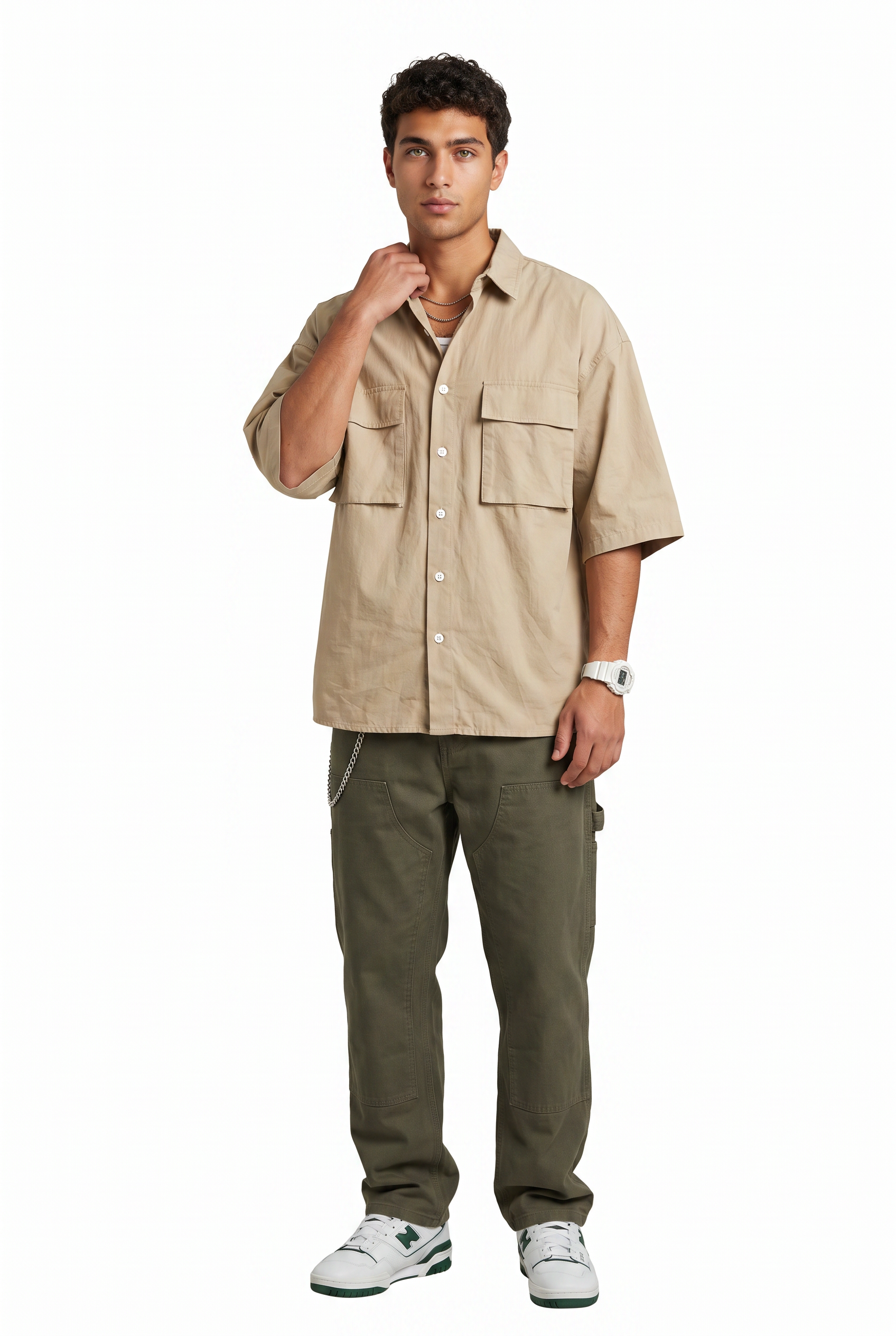 Beige Chest Pocket Casual Shirt