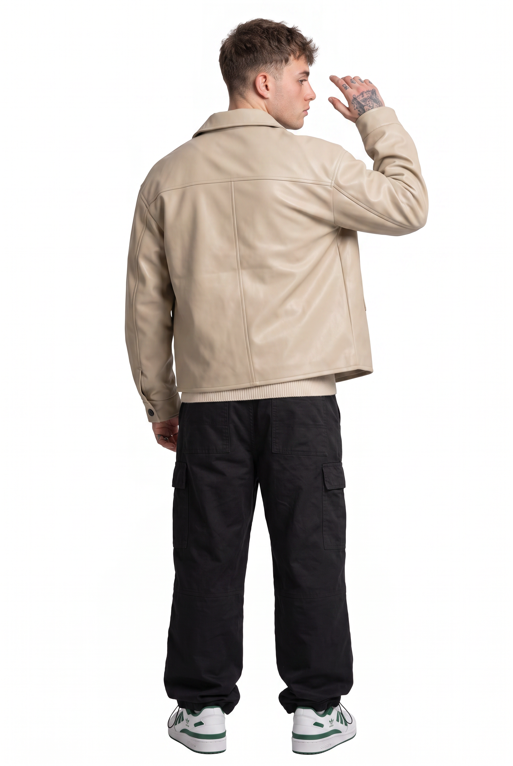 Beige Zip-Up Mandarin Collar Jacket