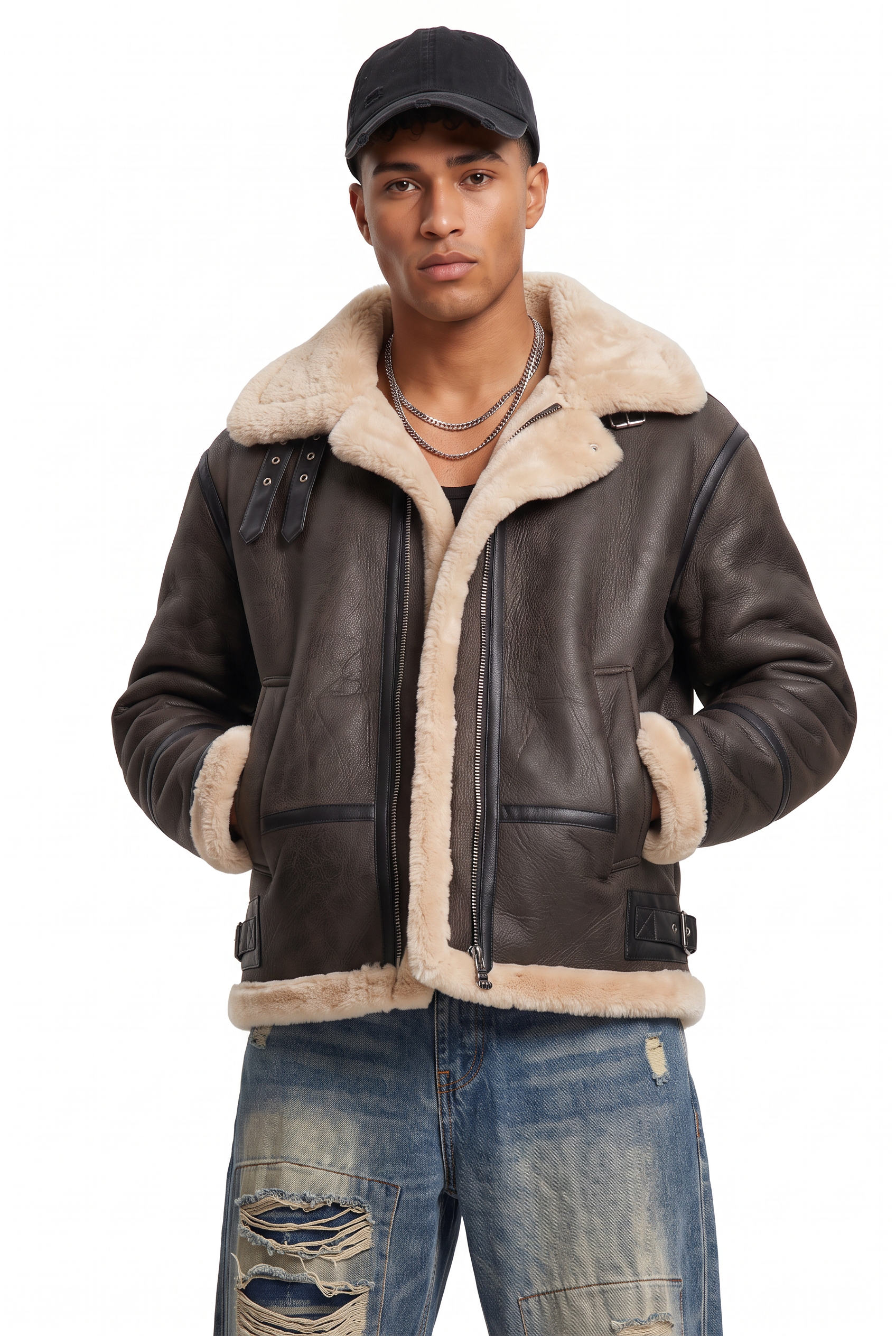 Brown Zip Placket Collar Jacket