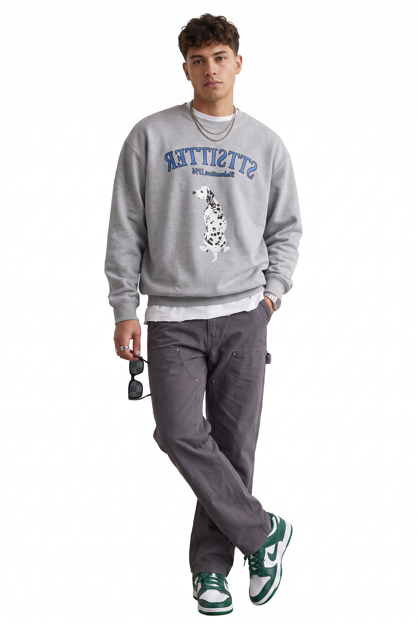 Grey Ribbed Crew Neck Sweatshirt