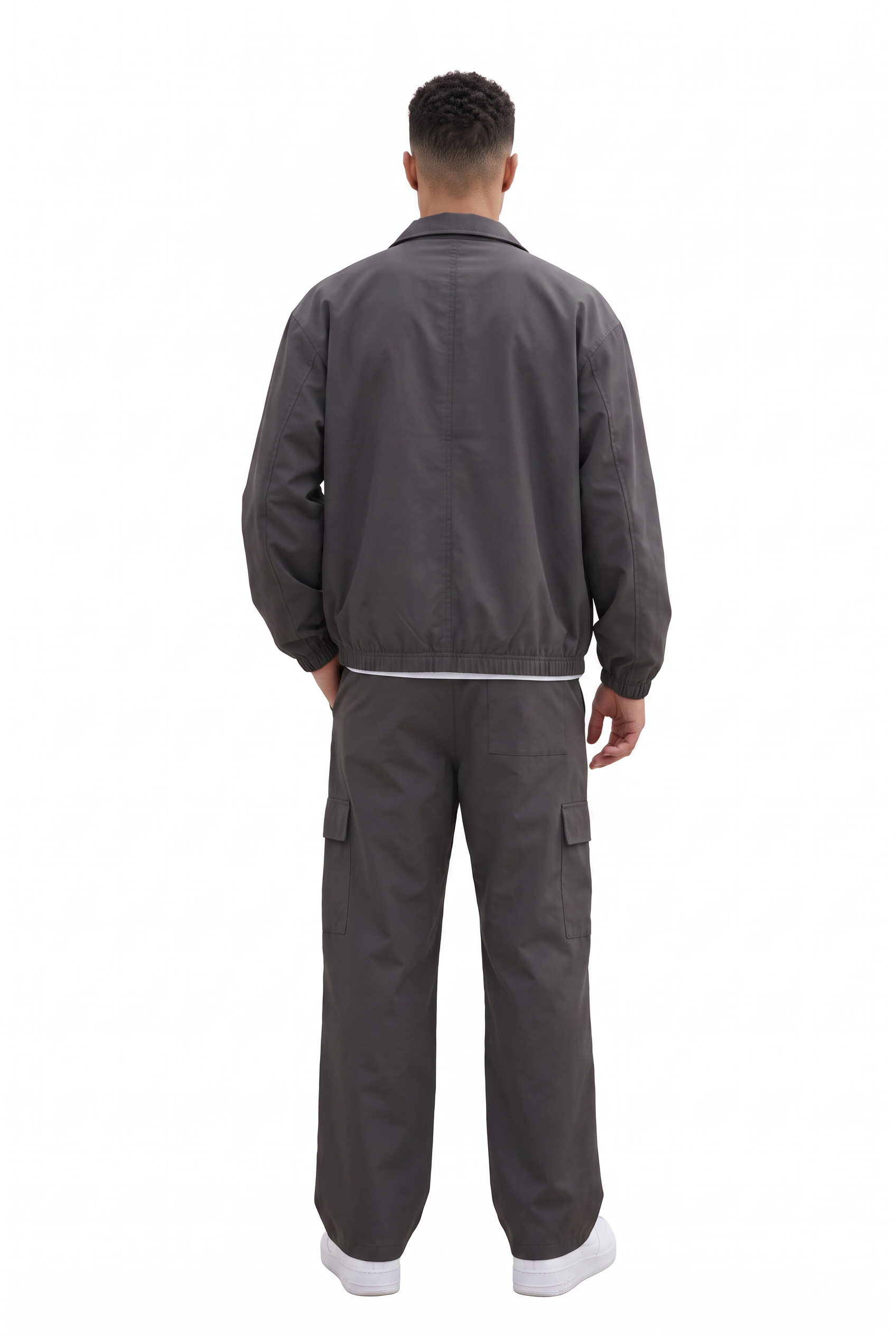 Grey Zip-Up Mandarin Collar Jacket