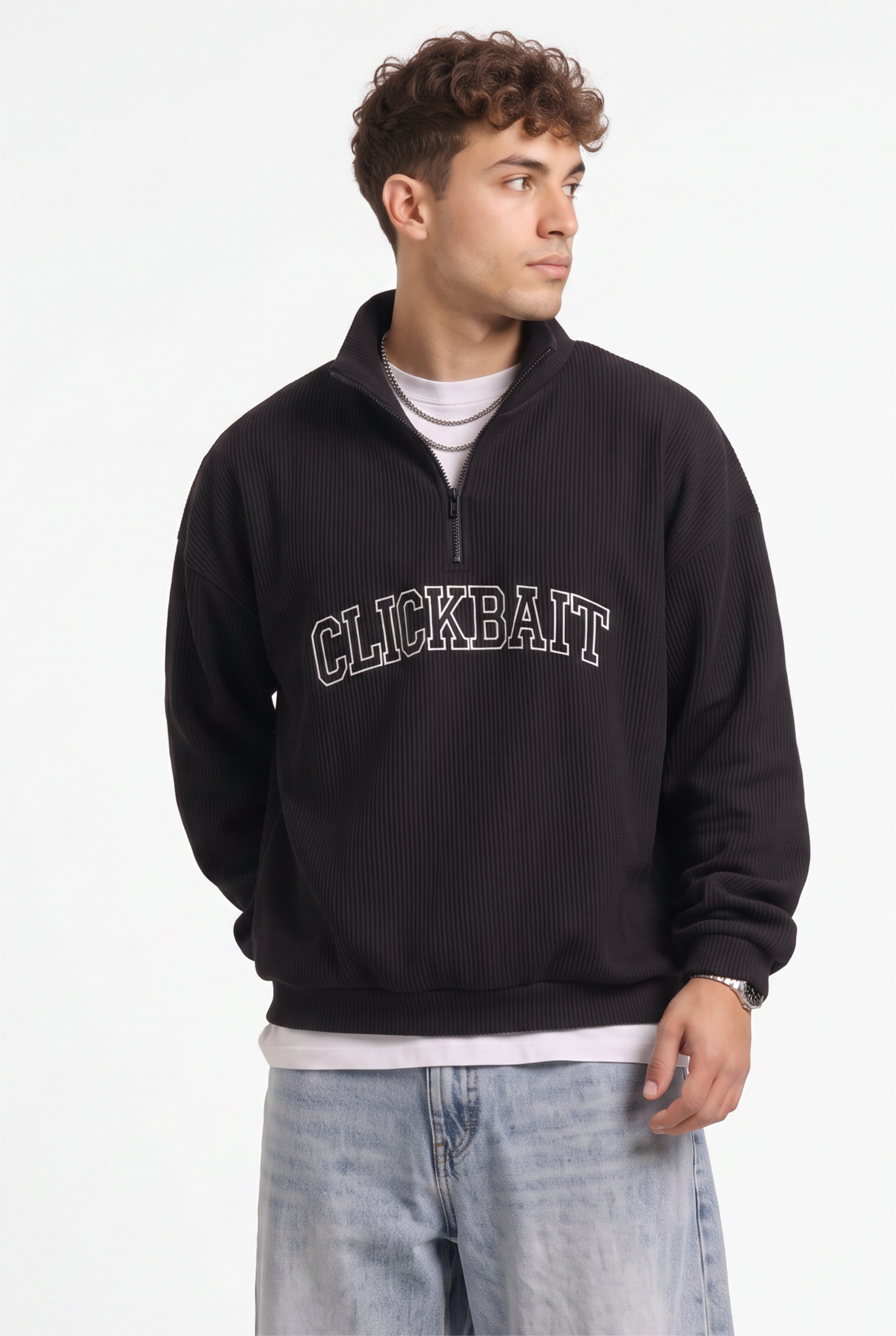 Black Ribbed Oversized Sweatshirt