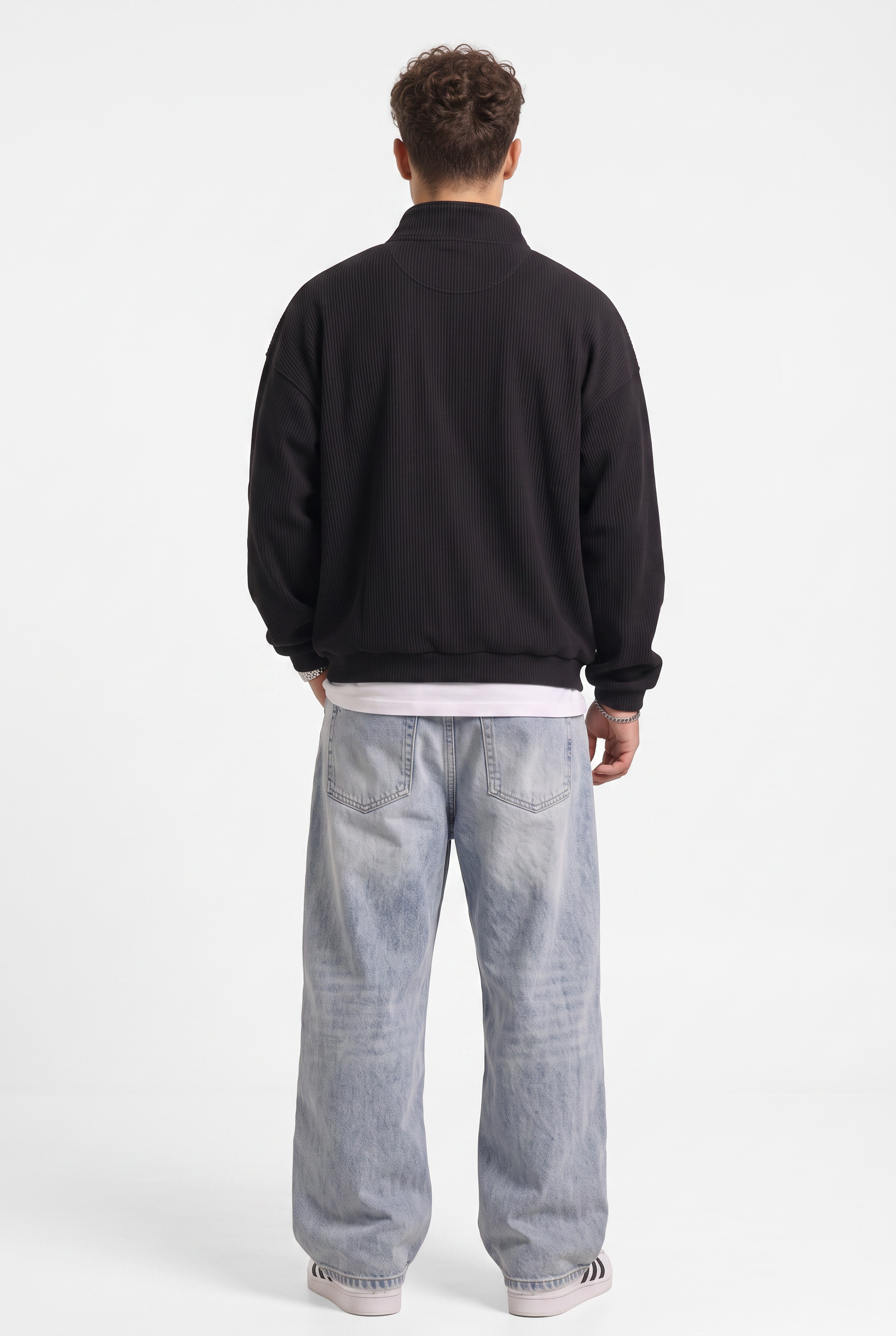 Black Ribbed Oversized Sweatshirt