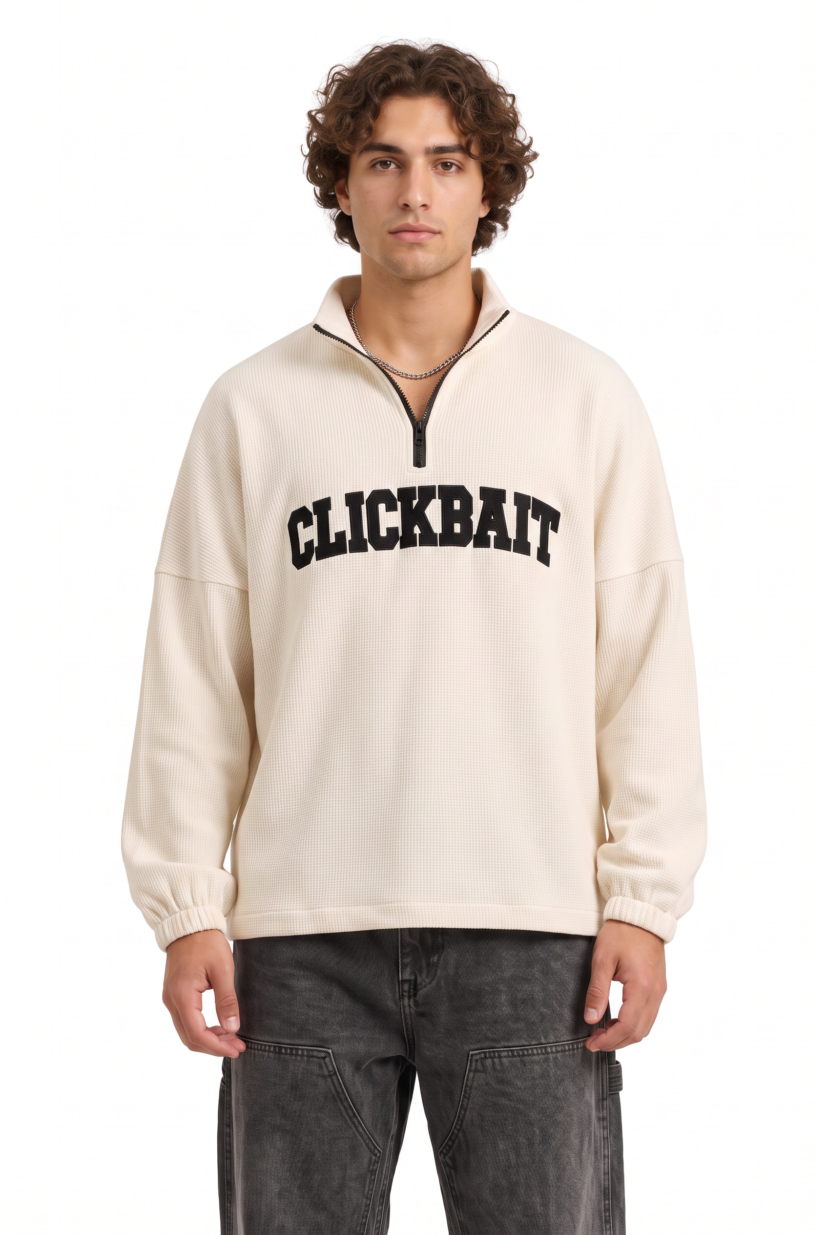 Cream Ribbed Hem Oversized Sweatshirt