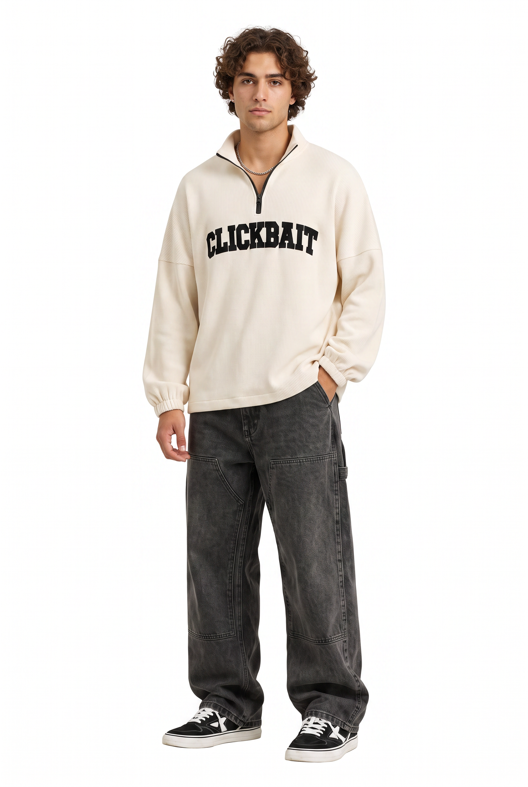 Cream Ribbed Hem Oversized Sweatshirt