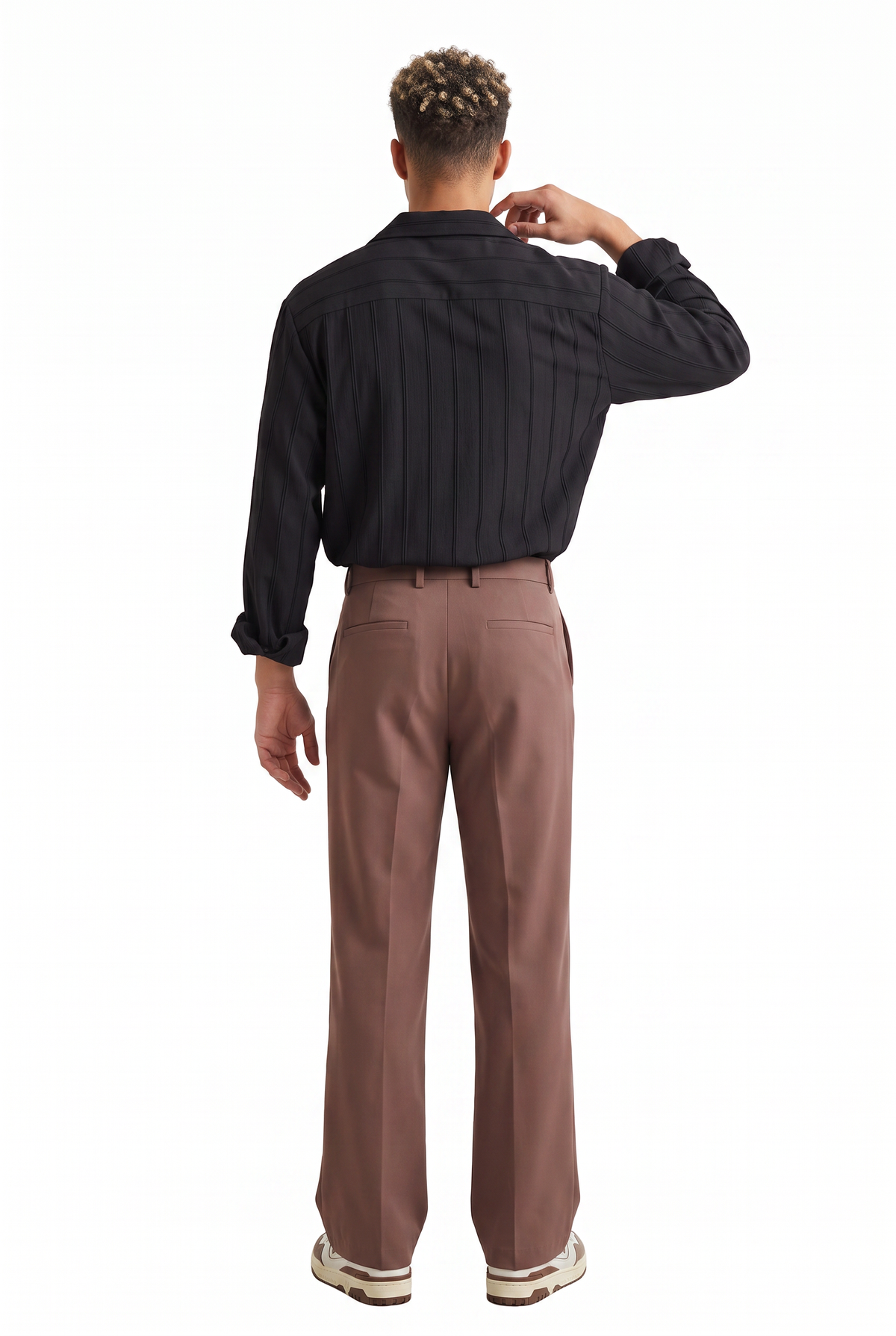 Pleated Black Camp Collar Shirt