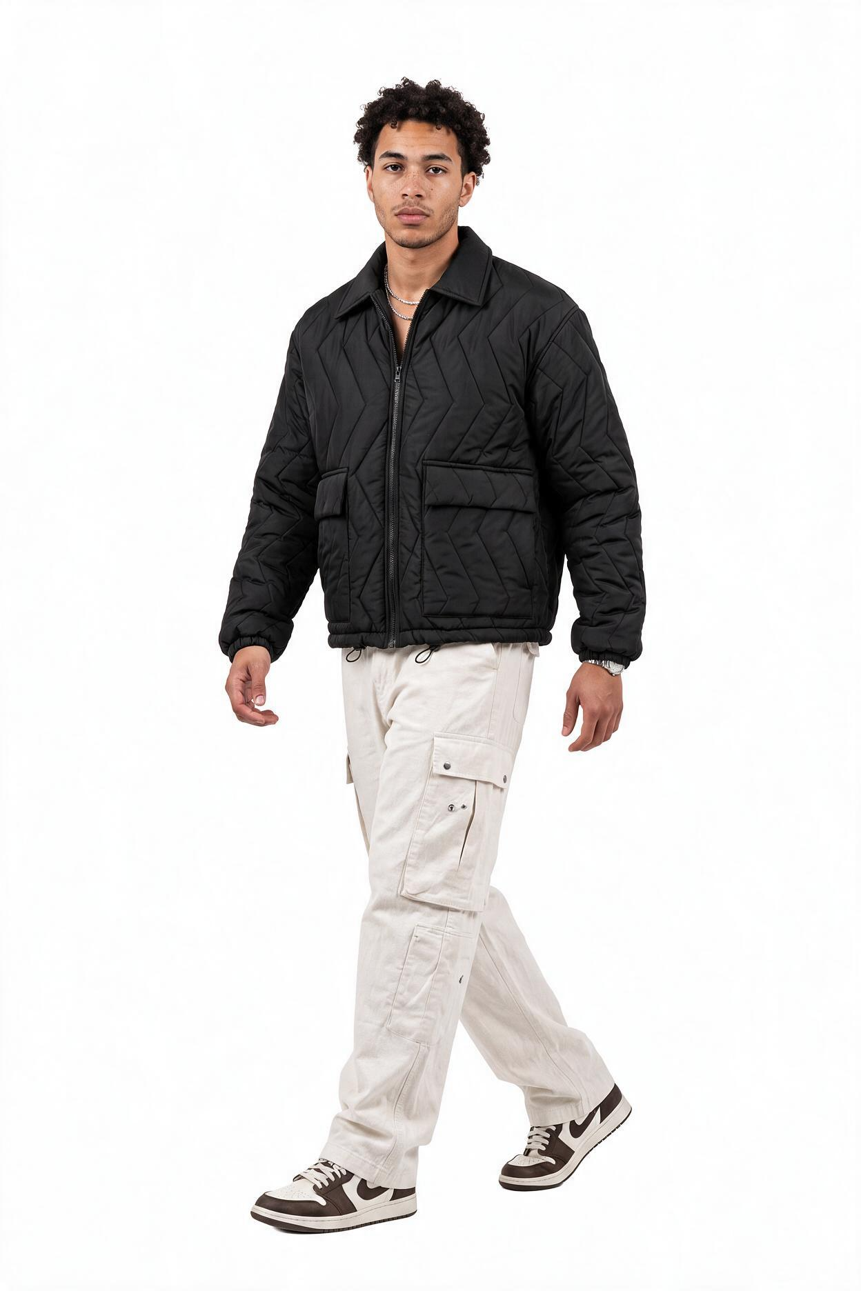 Black Zip-Up Mandarin Collar Jacket