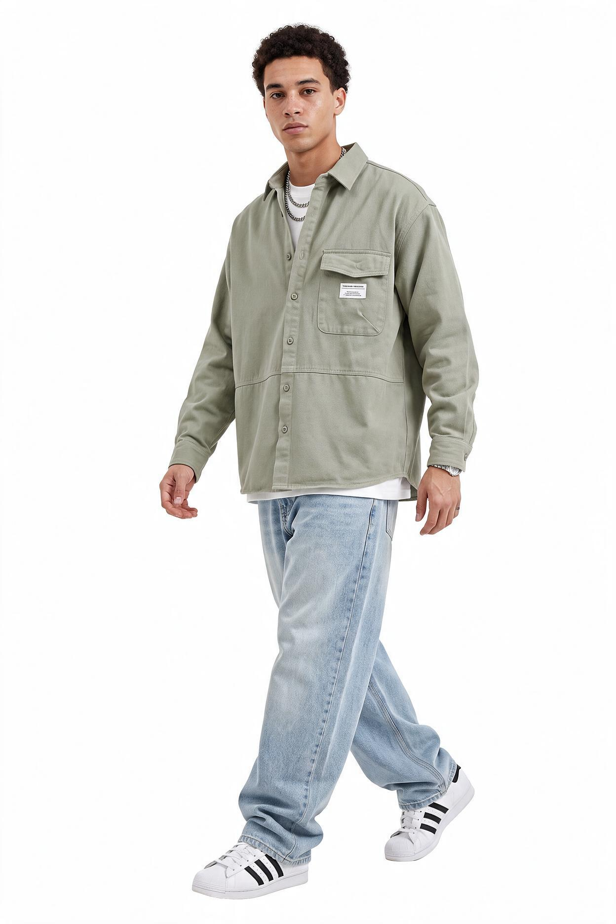 Grey Chest Pocket Casual Shirt