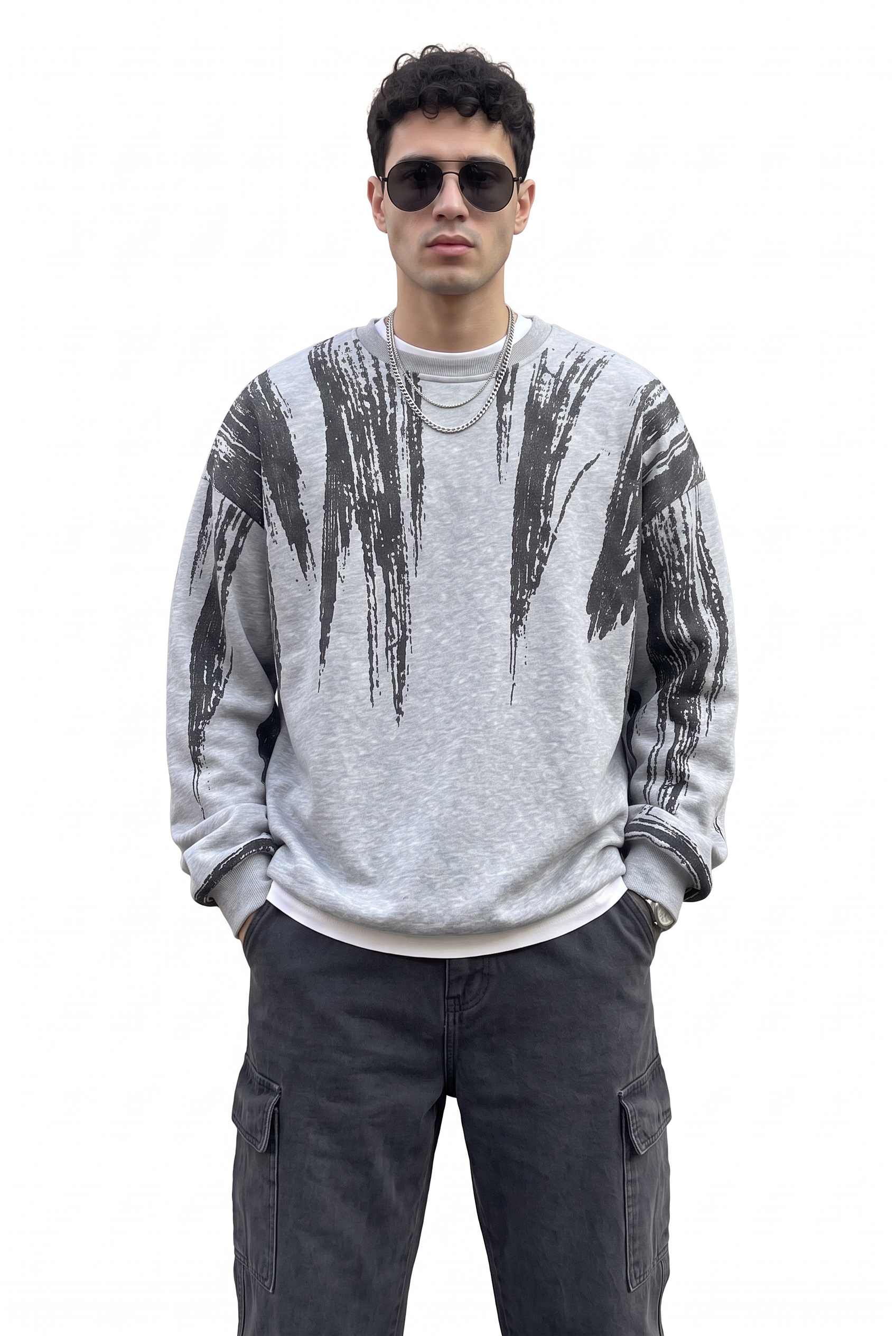 Grey Ribbed Oversized Sweatshirt