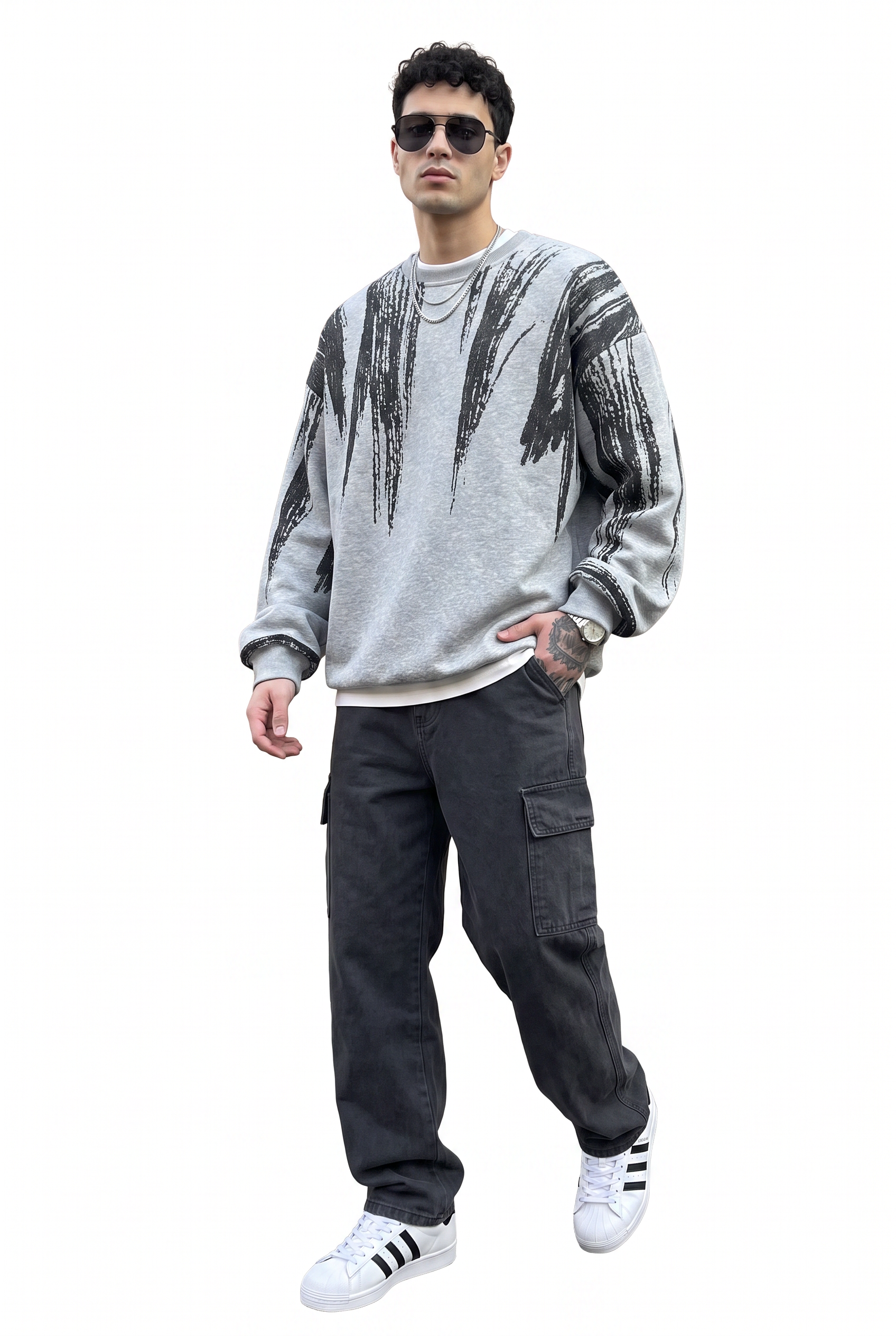 Grey Ribbed Oversized Sweatshirt
