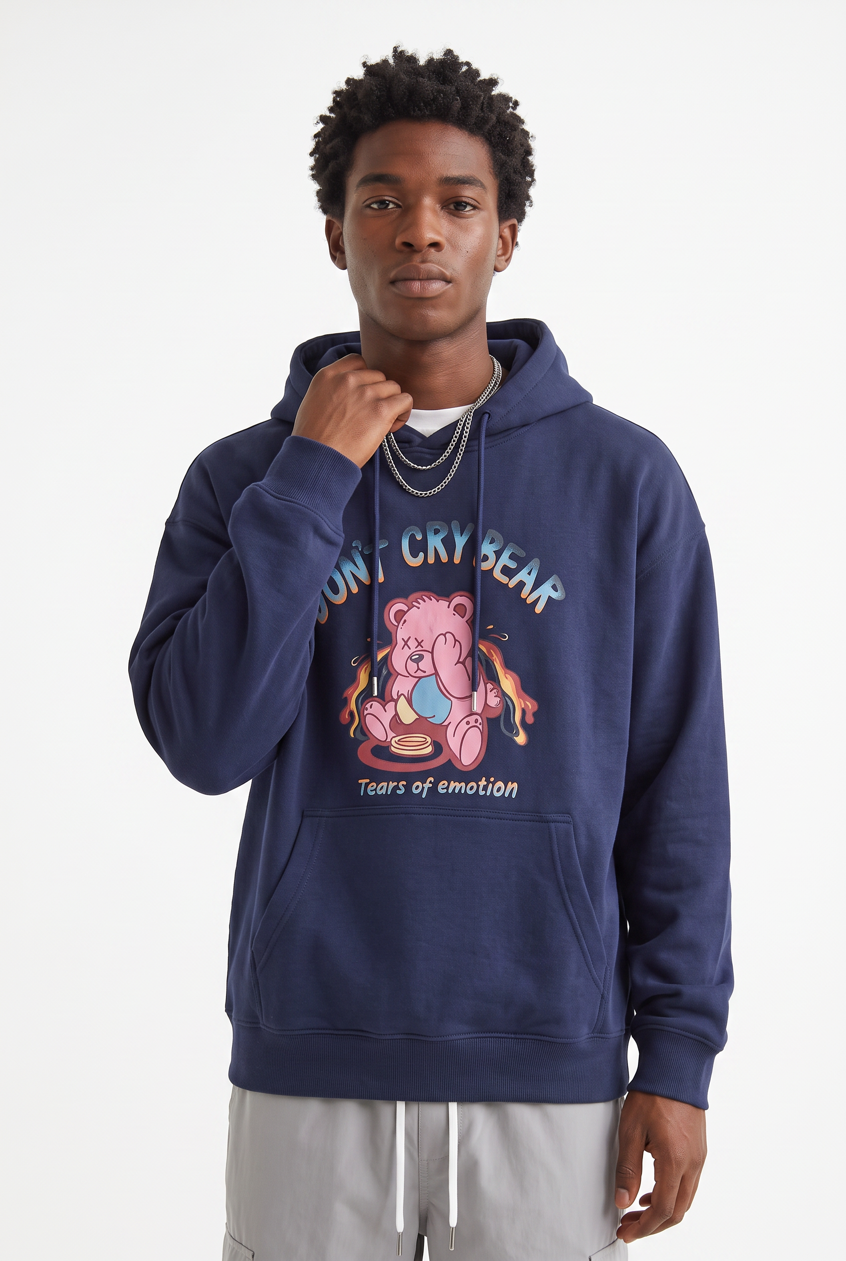 Steel Blue Oversized Drawstring Hoodie