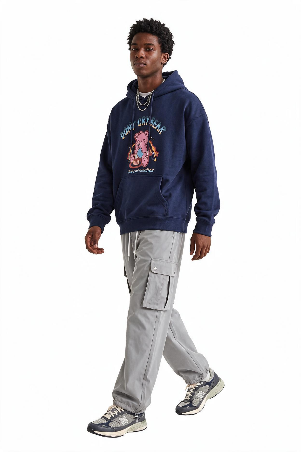Steel Blue Oversized Drawstring Hoodie