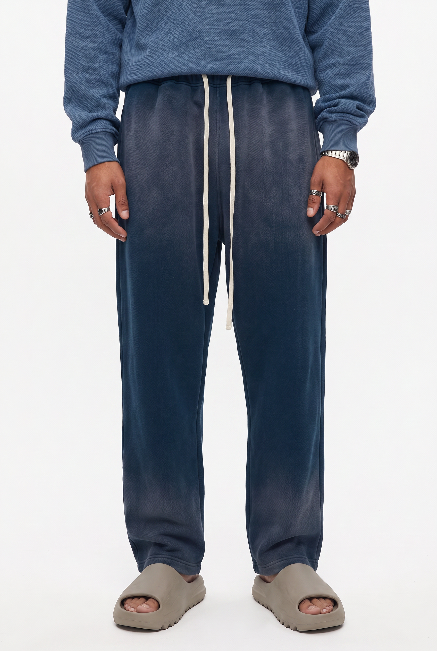 Navy Drawstring Straight Casual Trousers