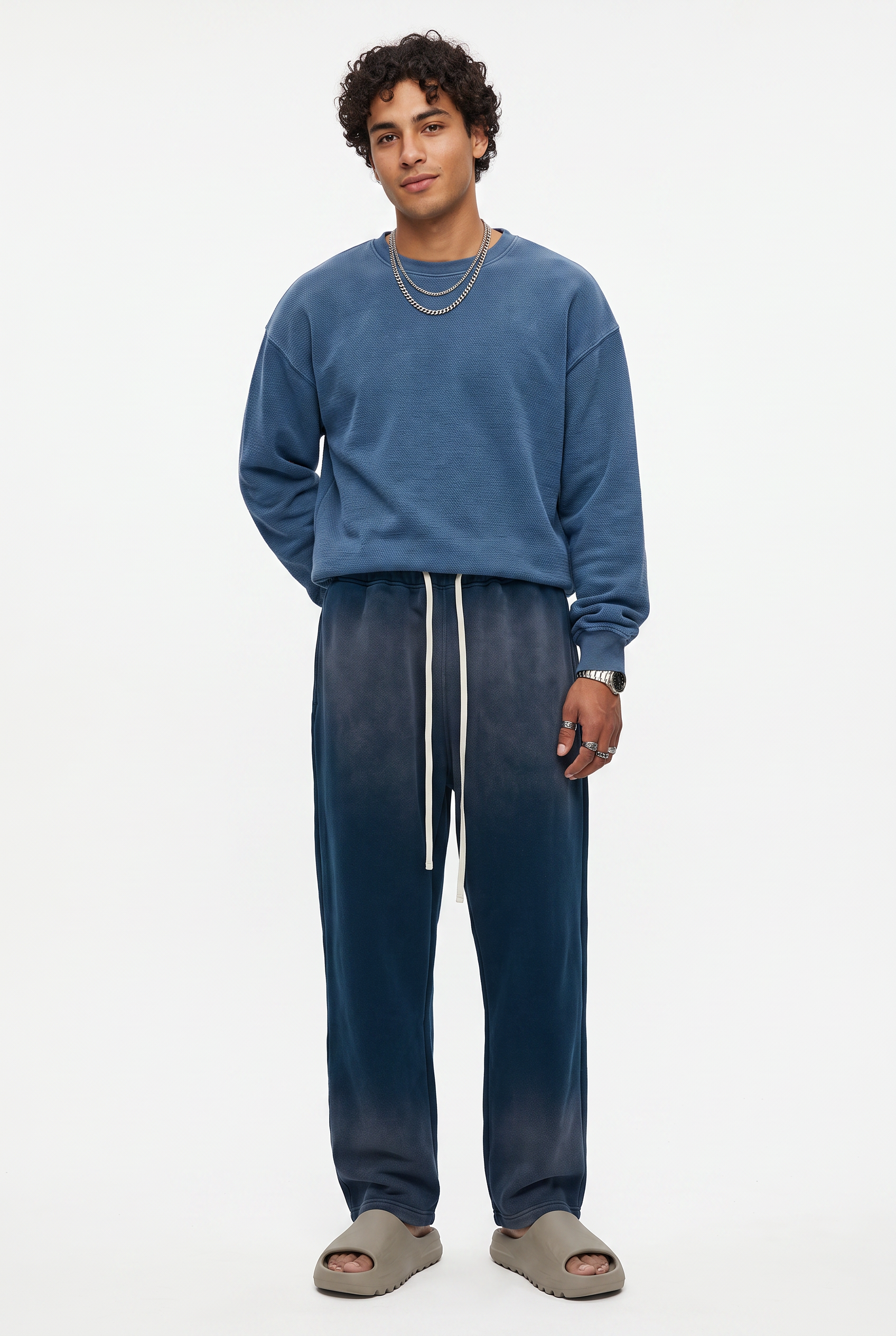 Navy Drawstring Straight Casual Trousers