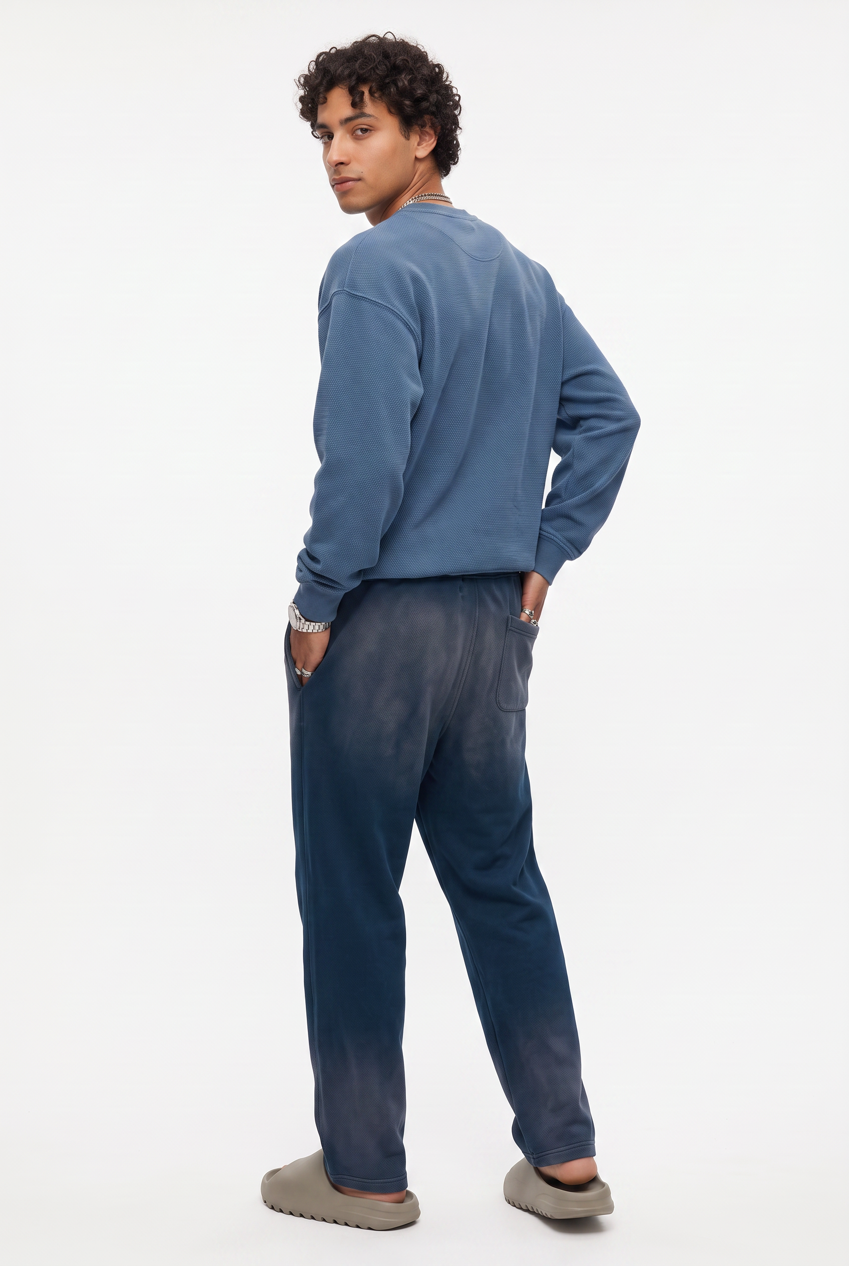 Navy Drawstring Straight Casual Trousers