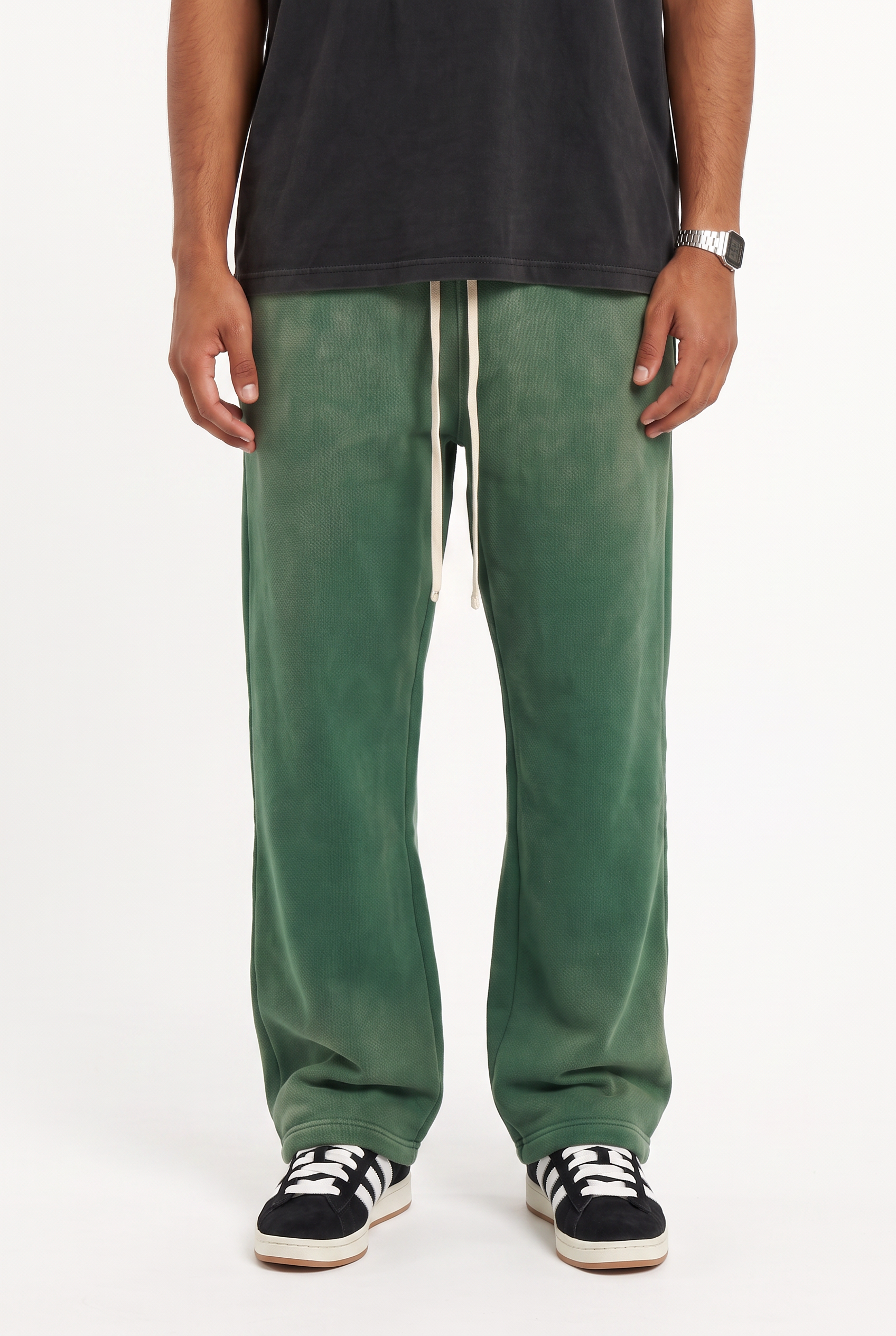 Olive Drawstring Straight Casual Trousers