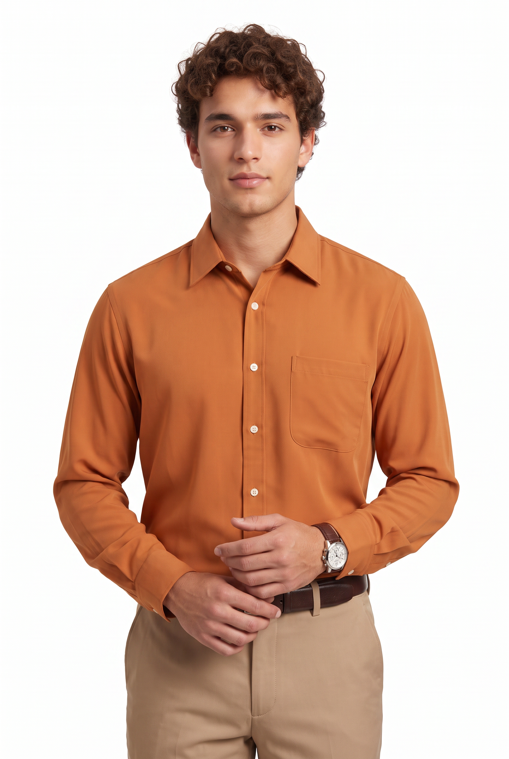 Orange Slim Button-Down Formal Shirt