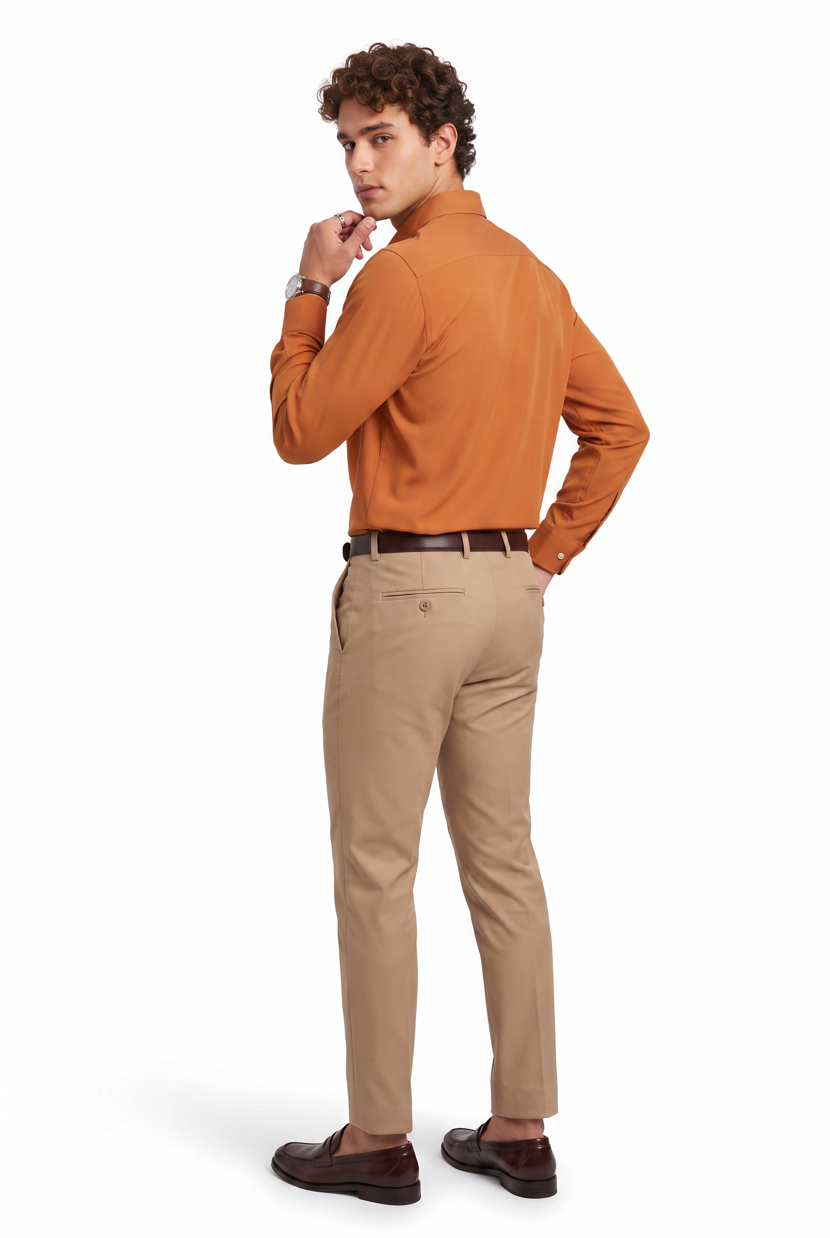 Orange Slim Button-Down Formal Shirt