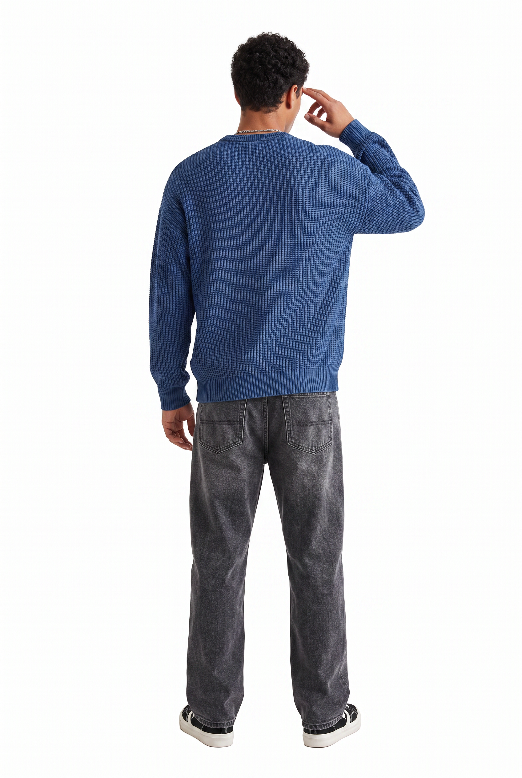 Steel Blue Ribbed Crew Neck Sweater