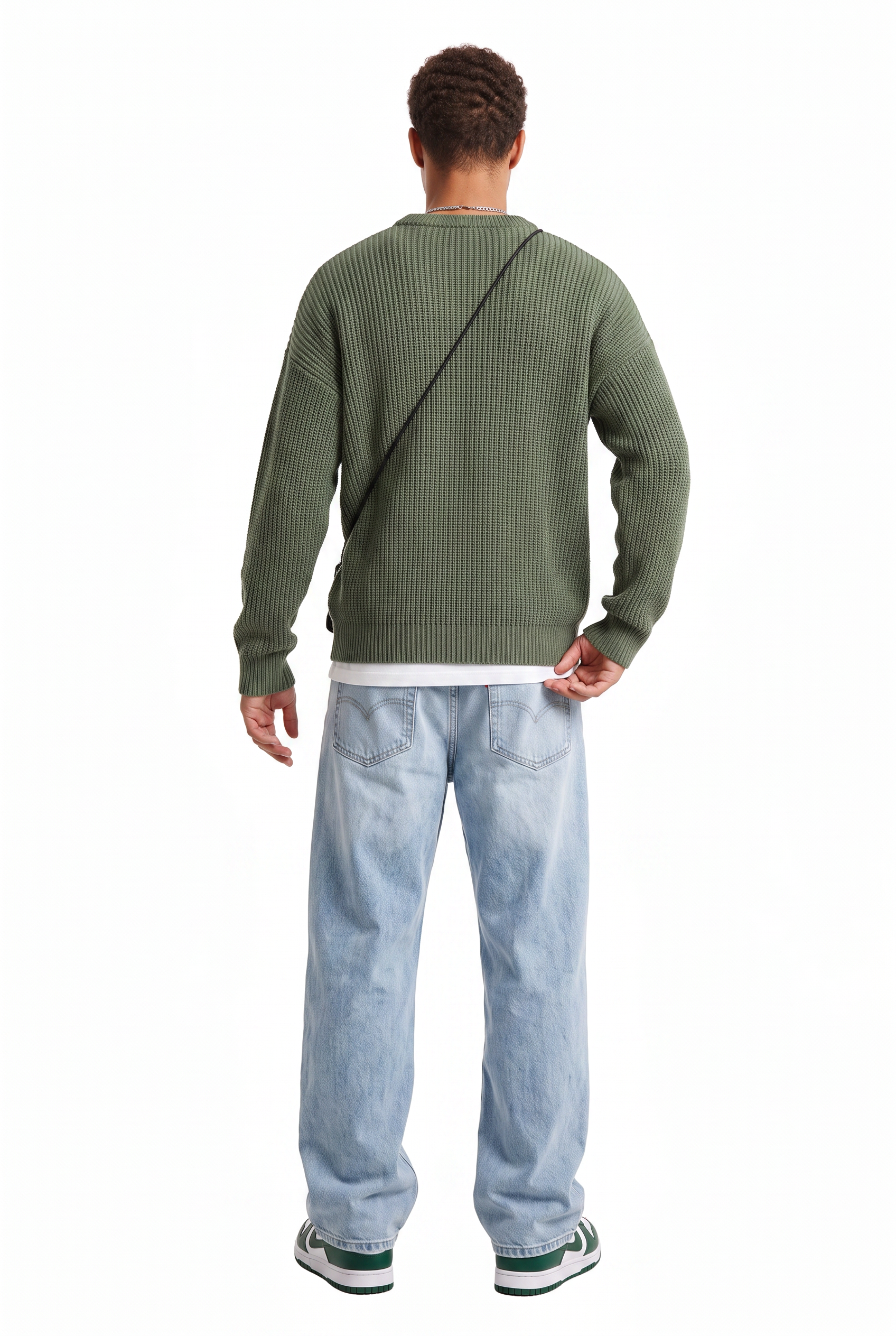 Olive Ribbed Crew Neck Sweater