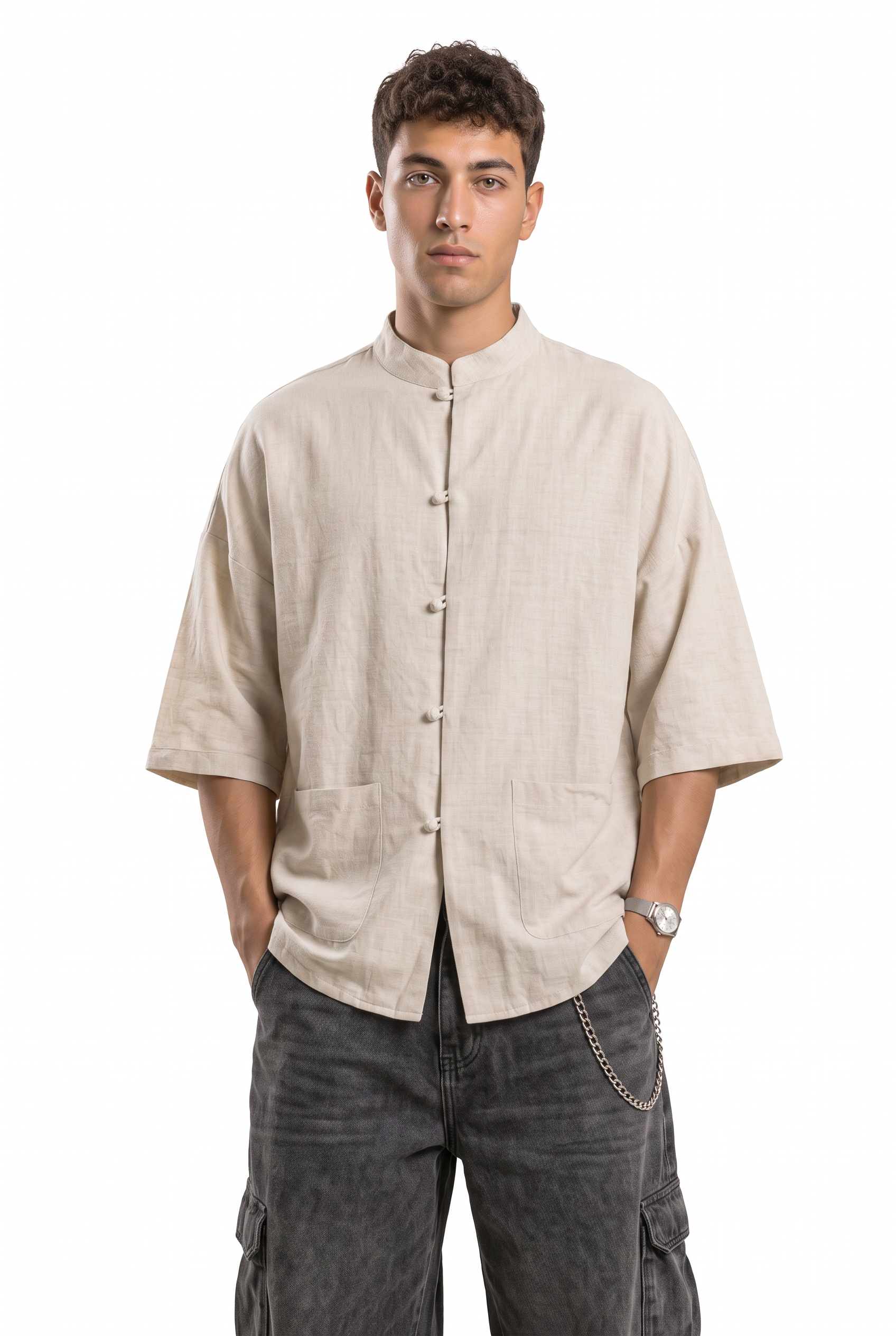 Cream Chest Pocket Casual Shirt