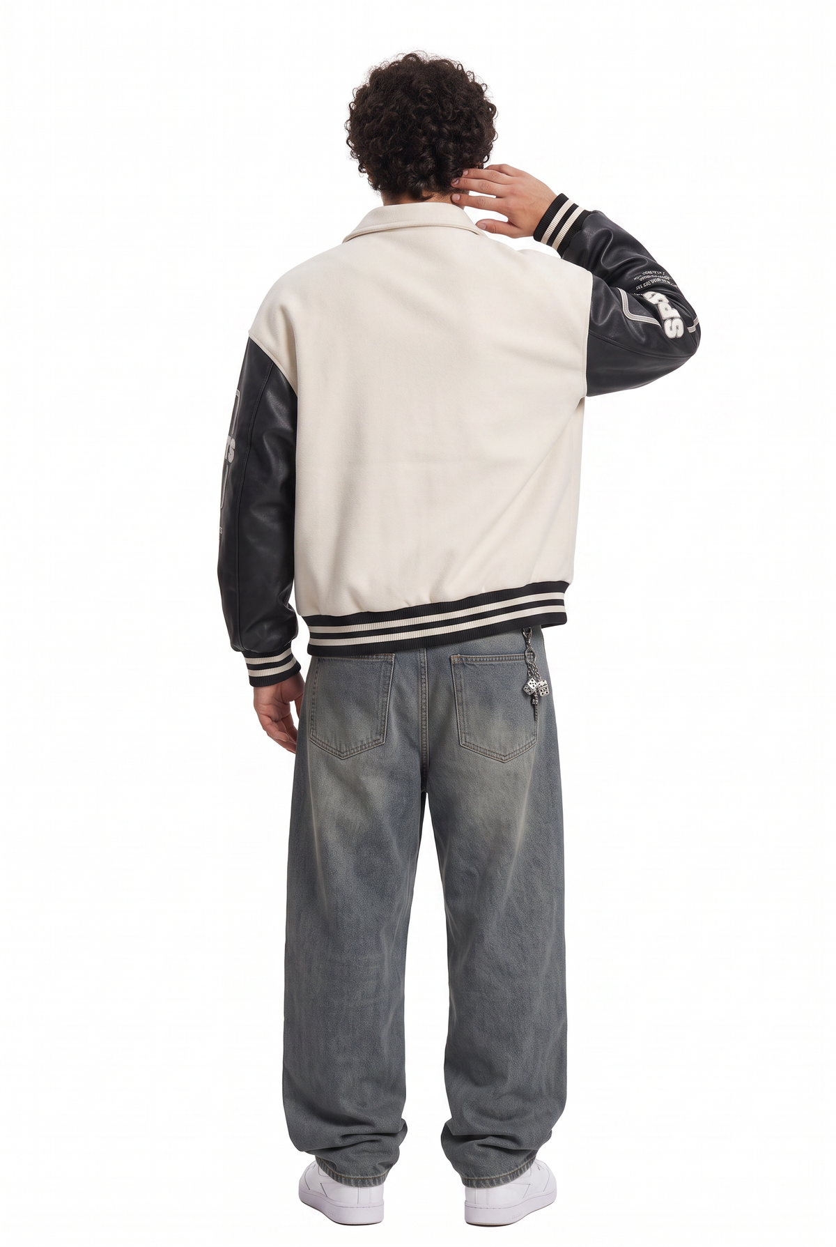 Varsity Cream Leather Sleeve Jacket