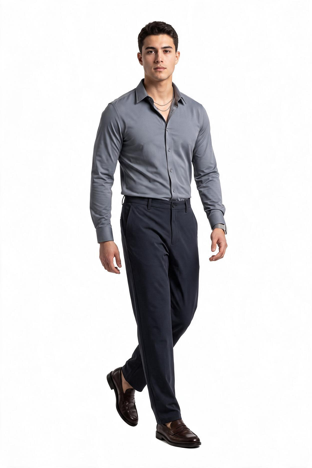 Grey Button-Down Collar Formal Shirt