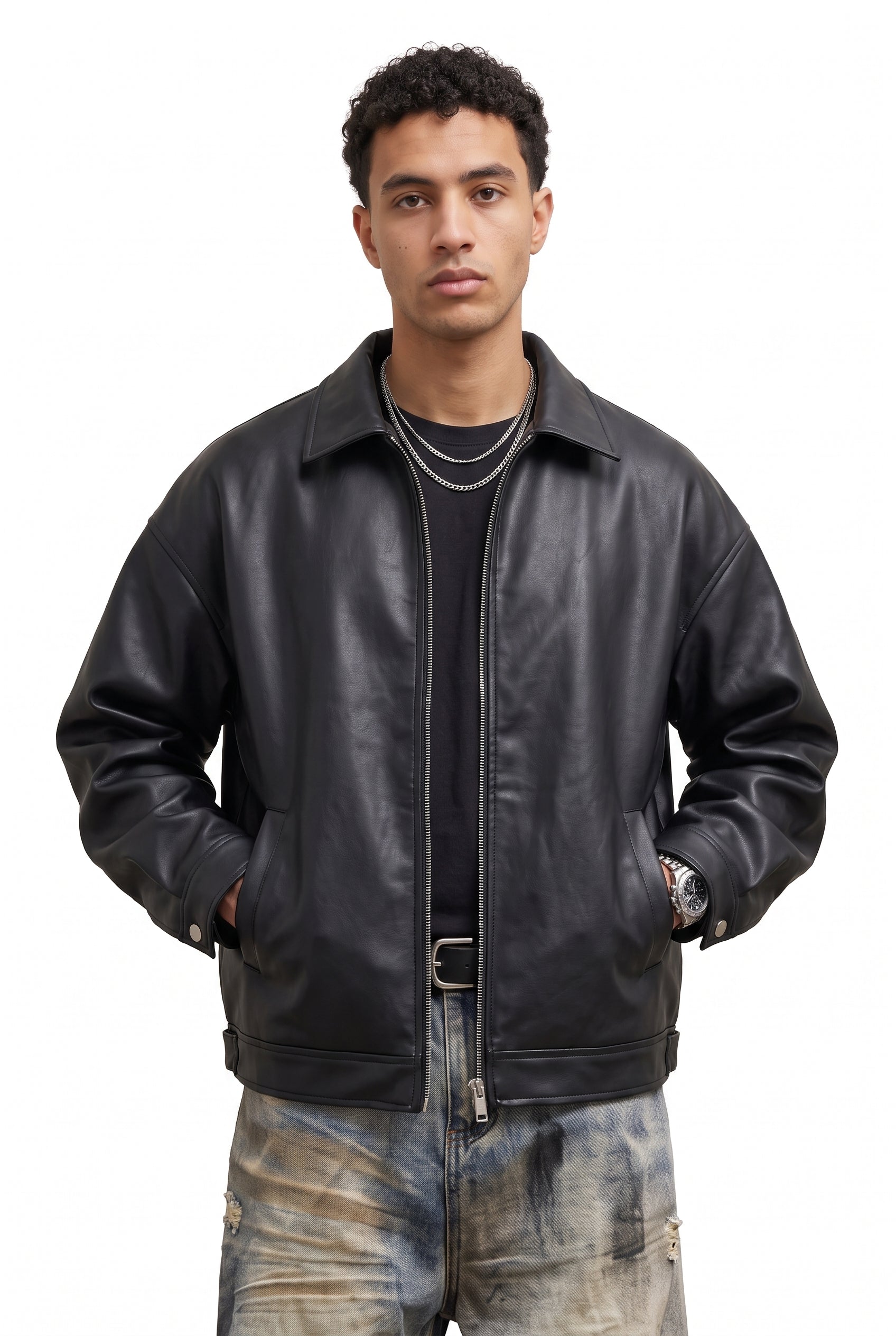 Black Zip Mandarin Collar Jacket