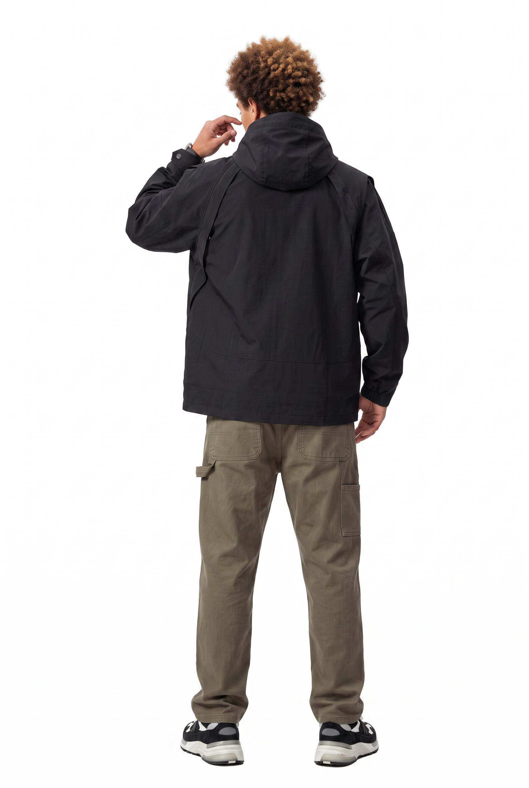 Black Zip-Up Mandarin Collar Jacket