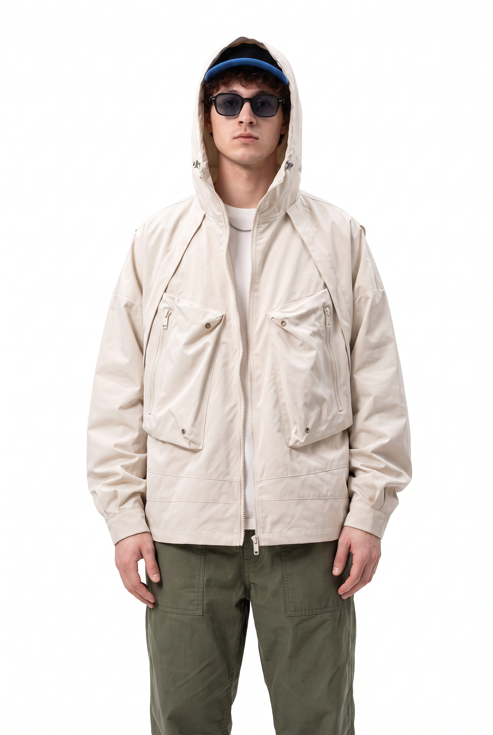 Cream Zip-Up Mandarin Collar Jacket