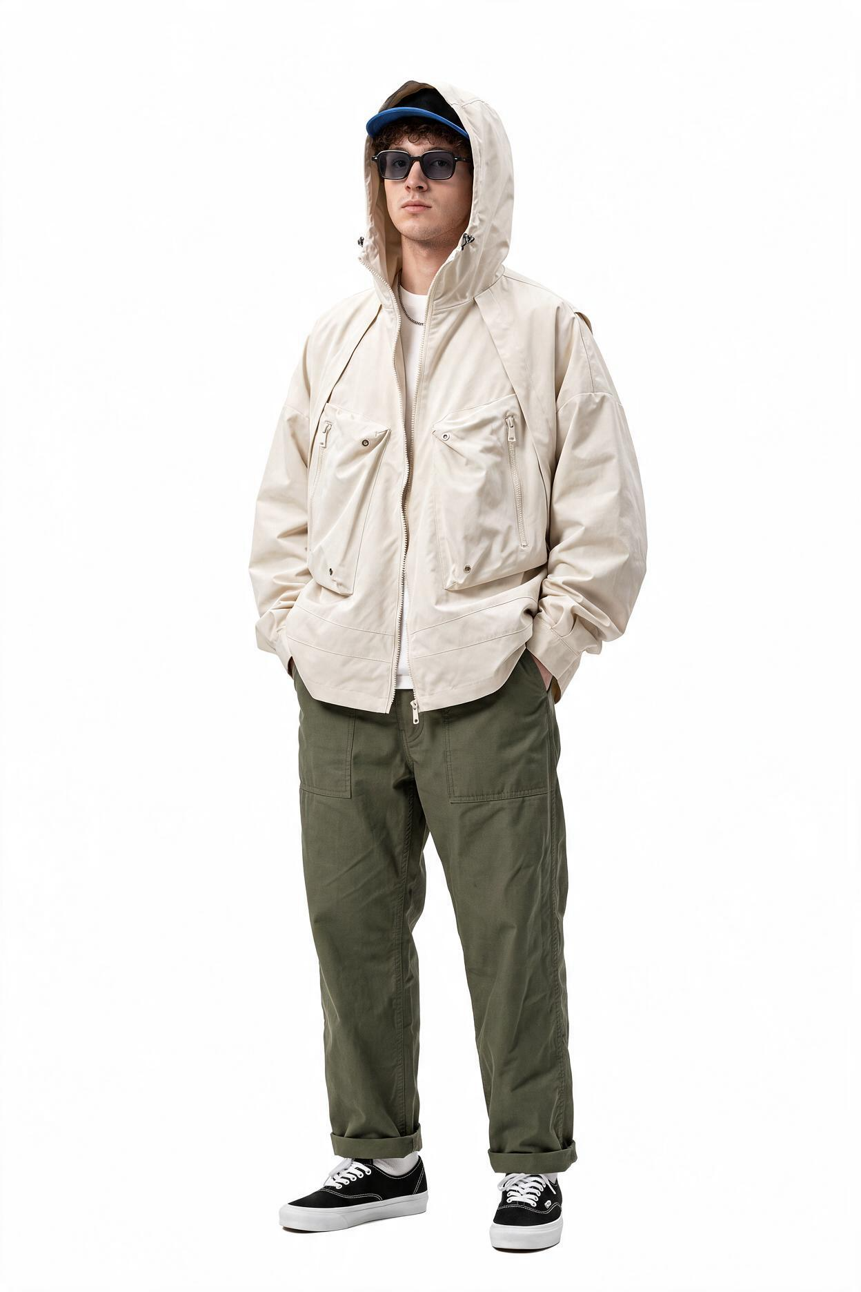 Cream Zip-Up Mandarin Collar Jacket